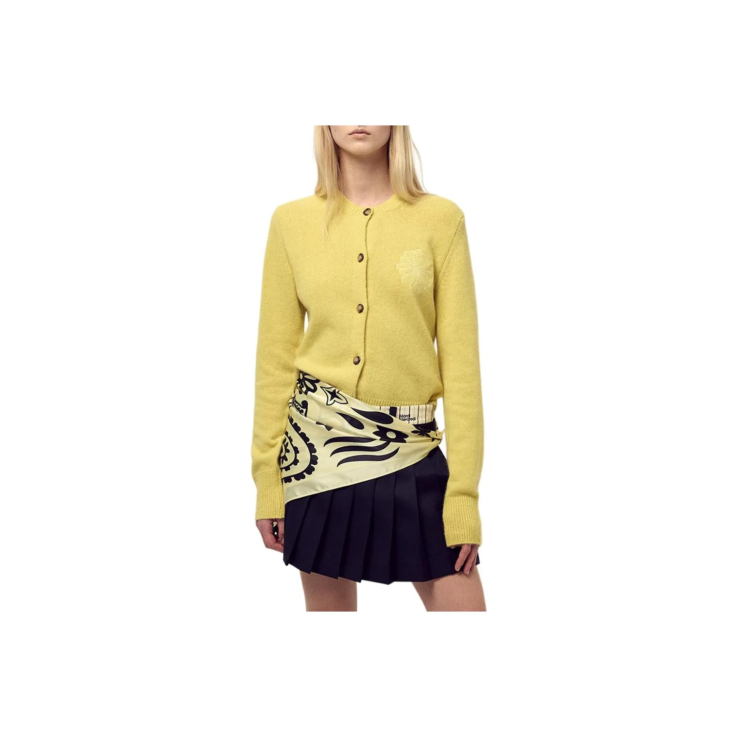 MARDI MERCREDI Fw25 Енот Смешанный Кардиган Round Neck_Лимонно-желтый Свитер Женские