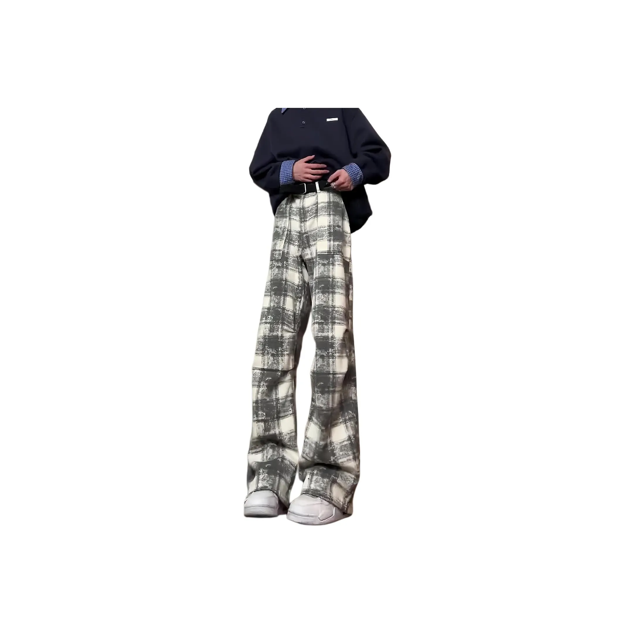 SHEXIU Gray Plaid Unisex Casual Pants SHEXIU Серые Клетчатые Унисекс Повседневные Брюки