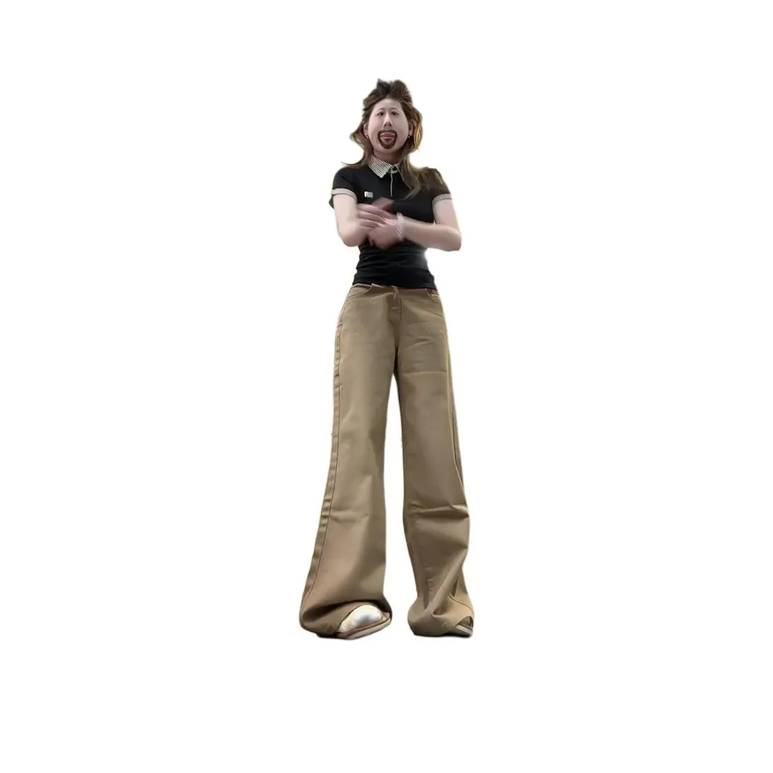 LANGQING Хаки Брюки Женские Джинсы