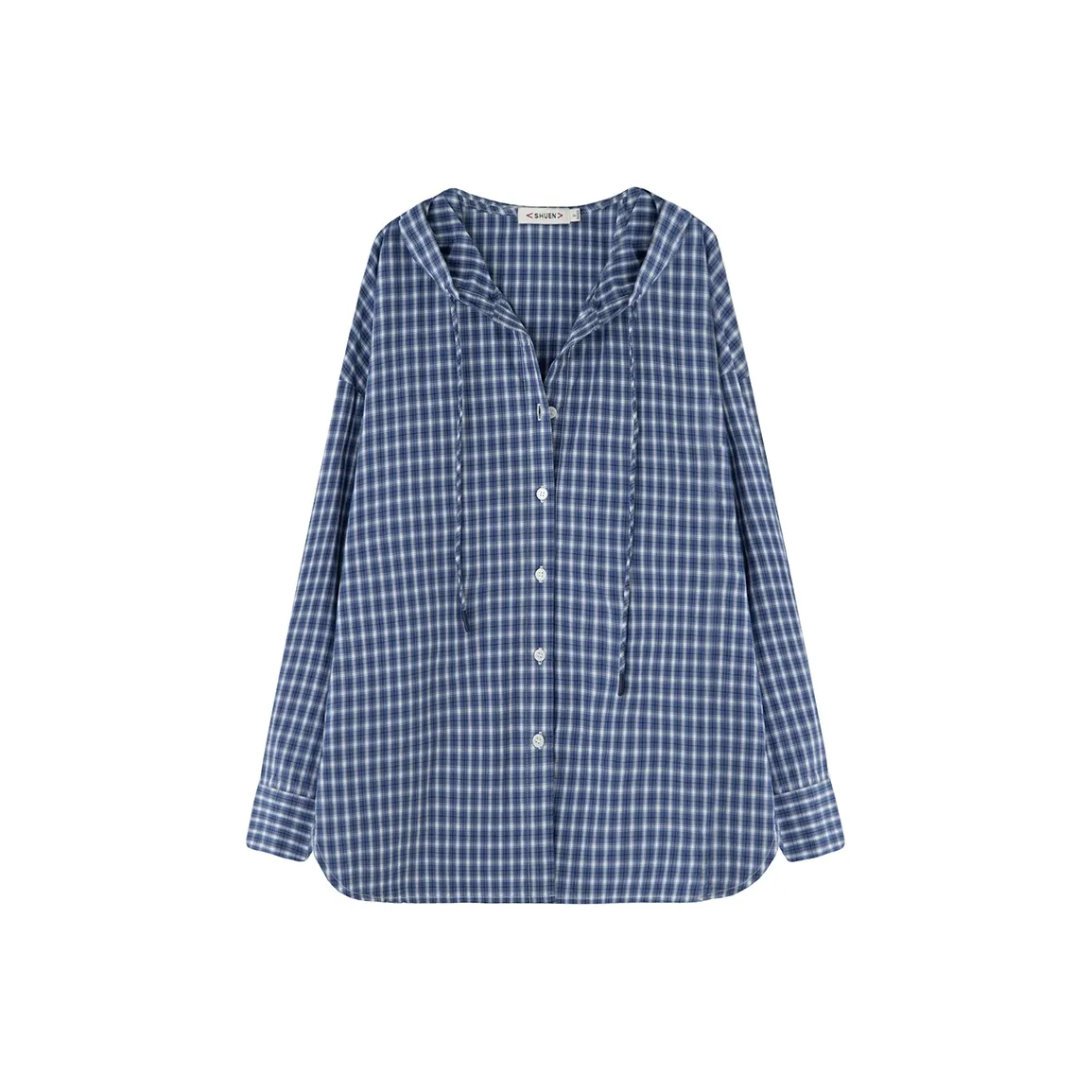 SOON FLOWER Синие Белые Клетчатые Женские Рубашки