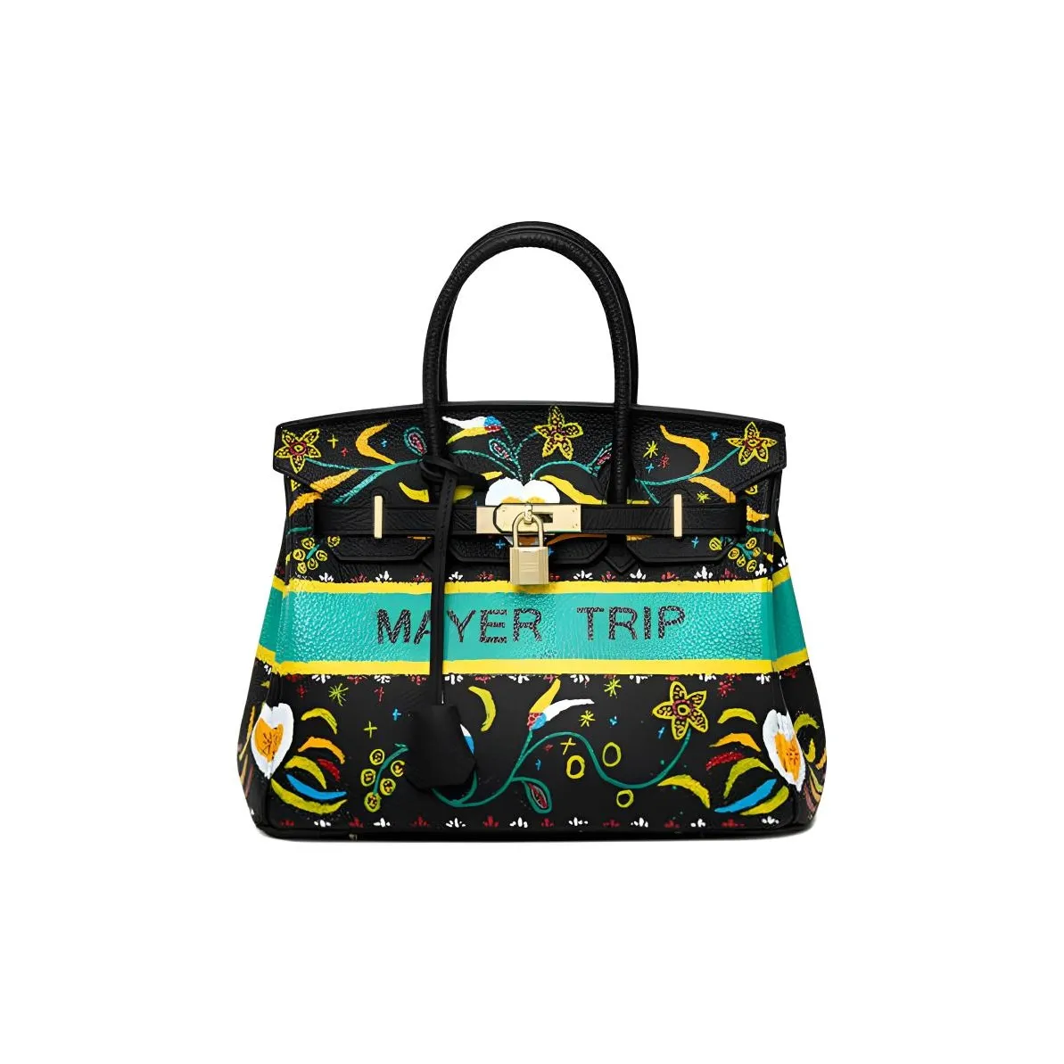 MAYER TRIP Биркин Сумка из коровьей кожи большая женская с цветочным дизайном Bishan