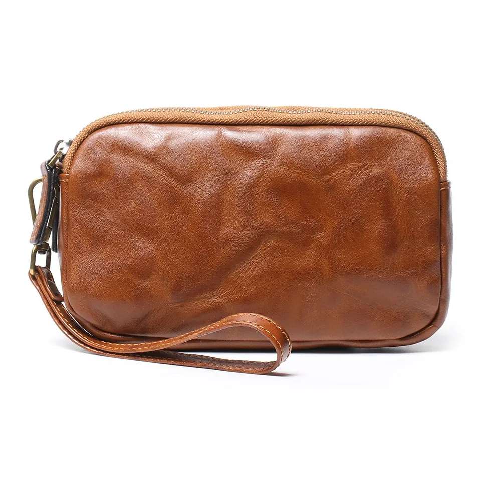 DOSRFINI Клатч из лощеной коровьей кожи стандартный мужской винтажный коричневый