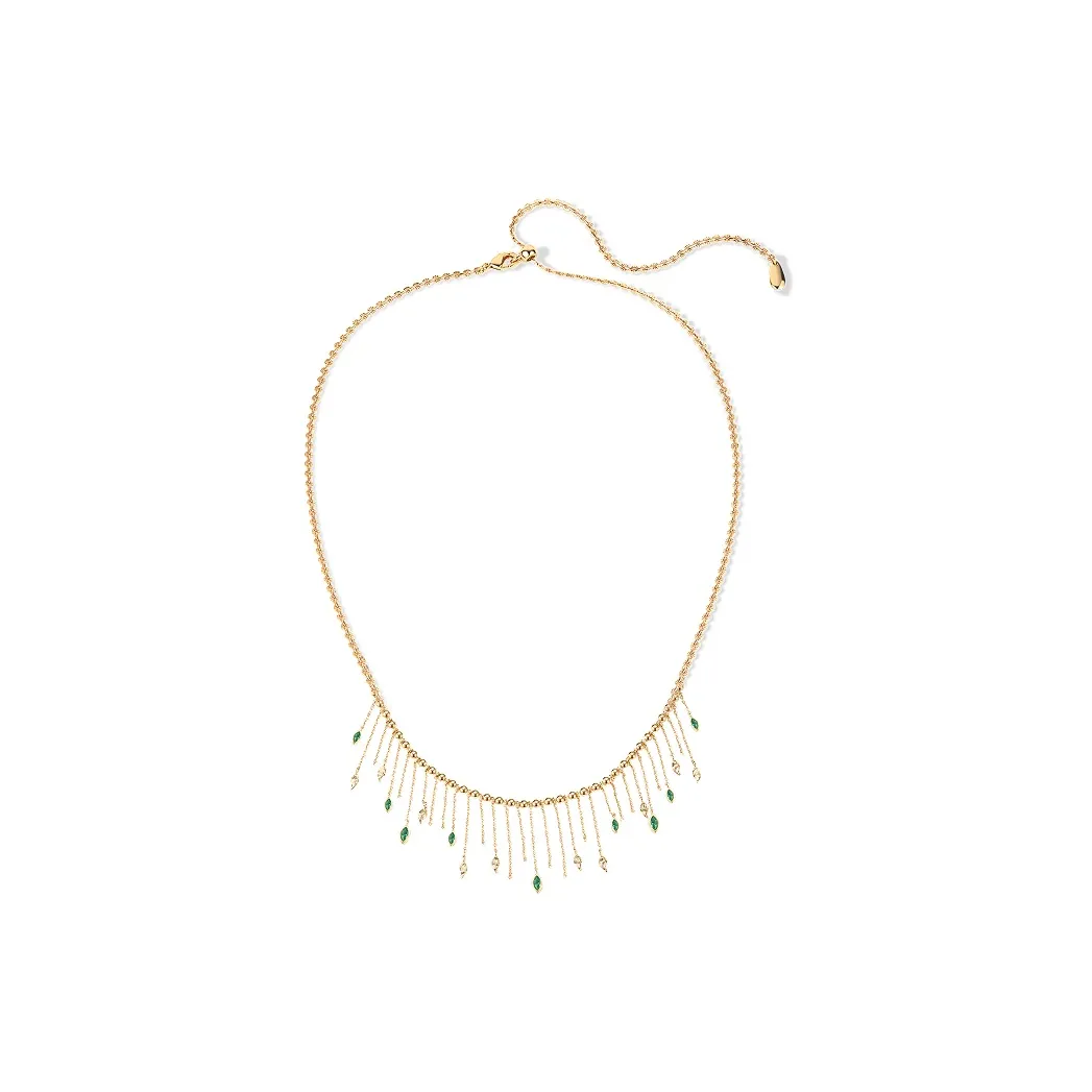 Retro Chic Brass Gold Plated с Зеленым Nano Камнем Деревом OF Life и Бахромой Ожерелье Женское