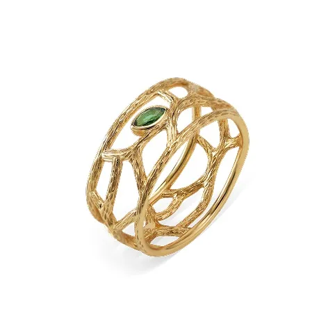 Retro Chic Brass Gold Plated с Зеленым Nano Камнем Деревом OF Life Кольцо Женское