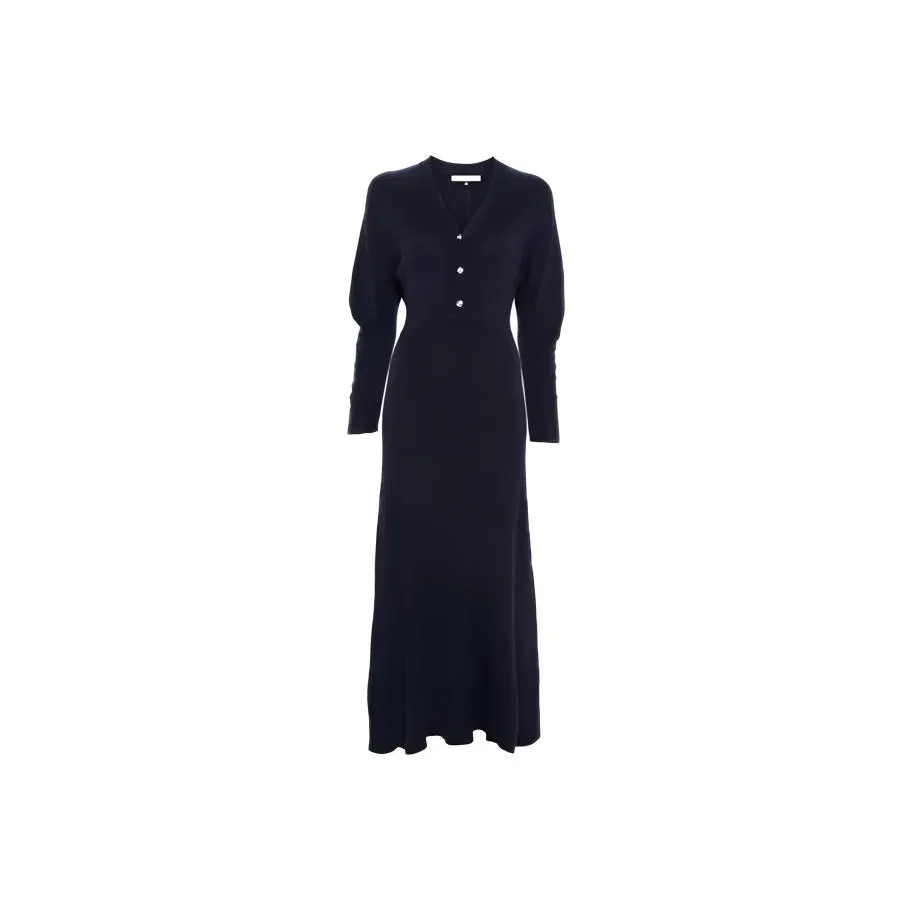 Leather Cat Темно-синий Женские Длинные Платья с Длинными Рукавами