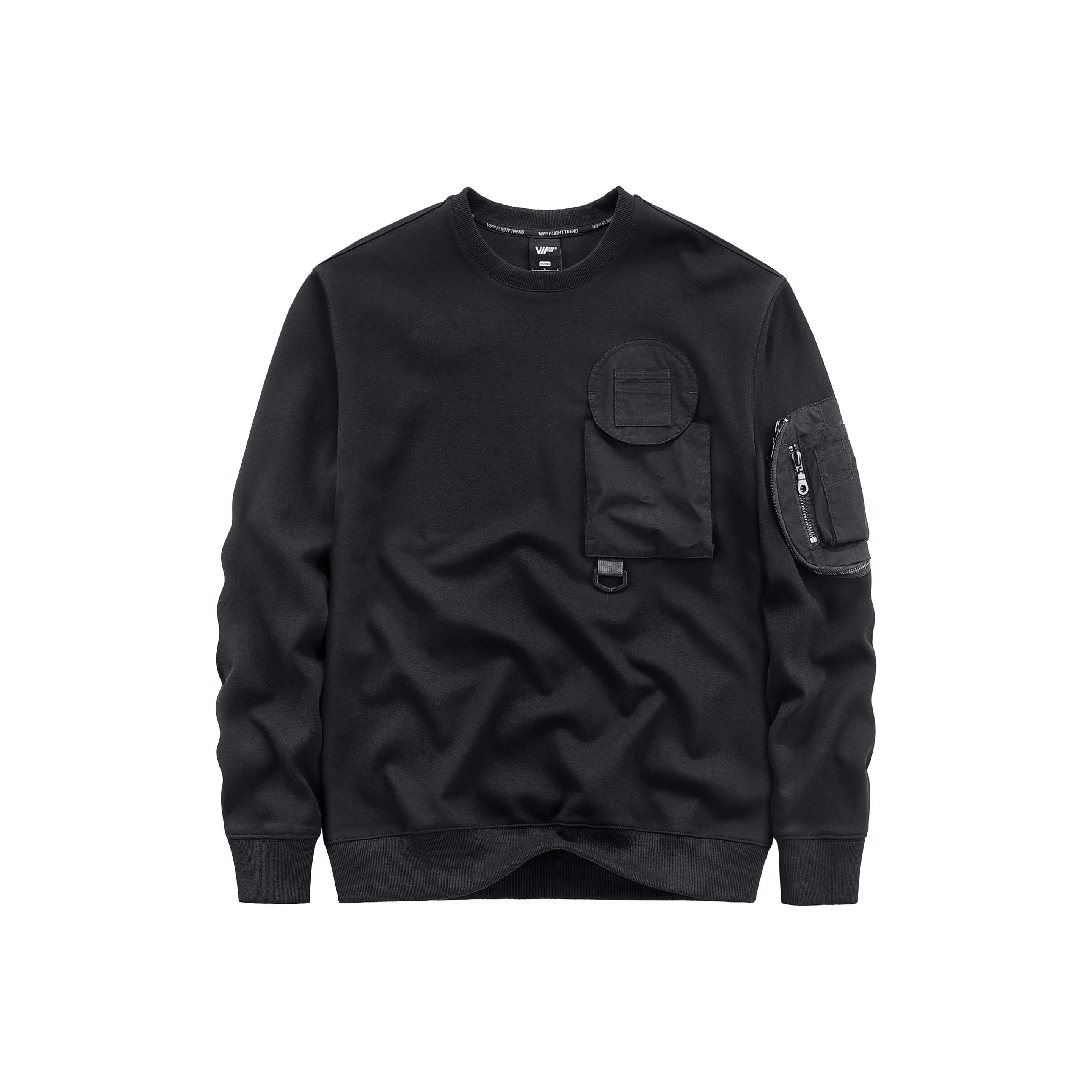 VIP Готический Городской техвир MULTI Карман Длинный Sleeved Пуловер Толстовка Унисекс Черный