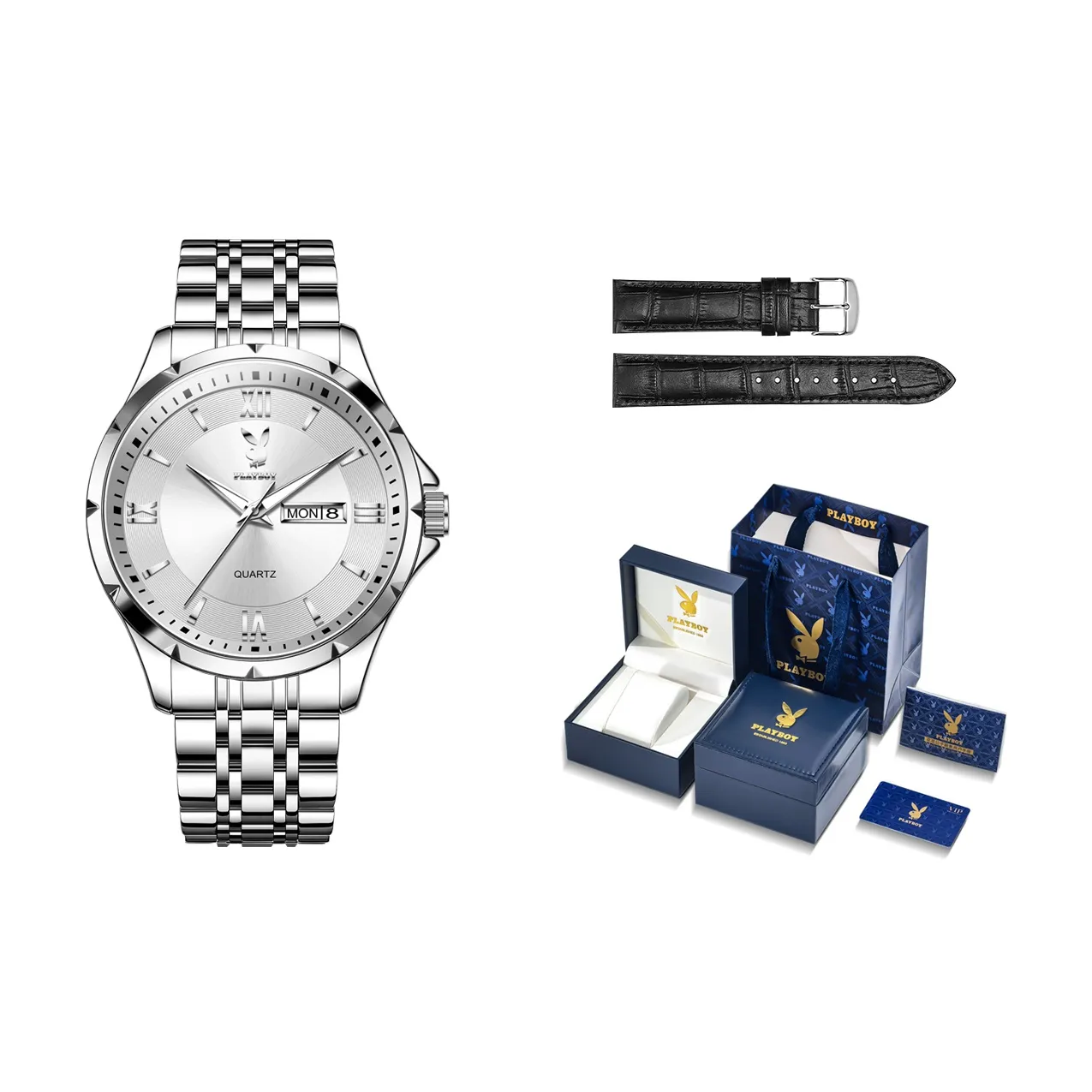 PLAYBOY Кварцевый механизм стальной ремешок мужские часы белый циферблат