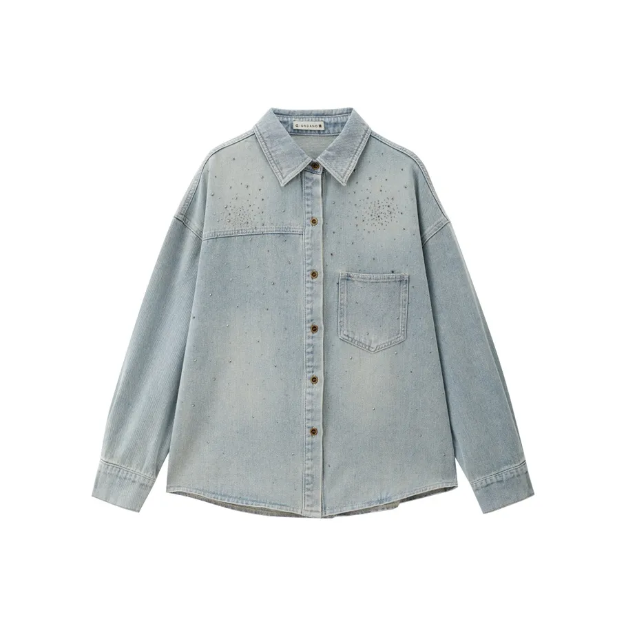 Giordano 61 Винтажный Светло-Синий Женский Рубашка