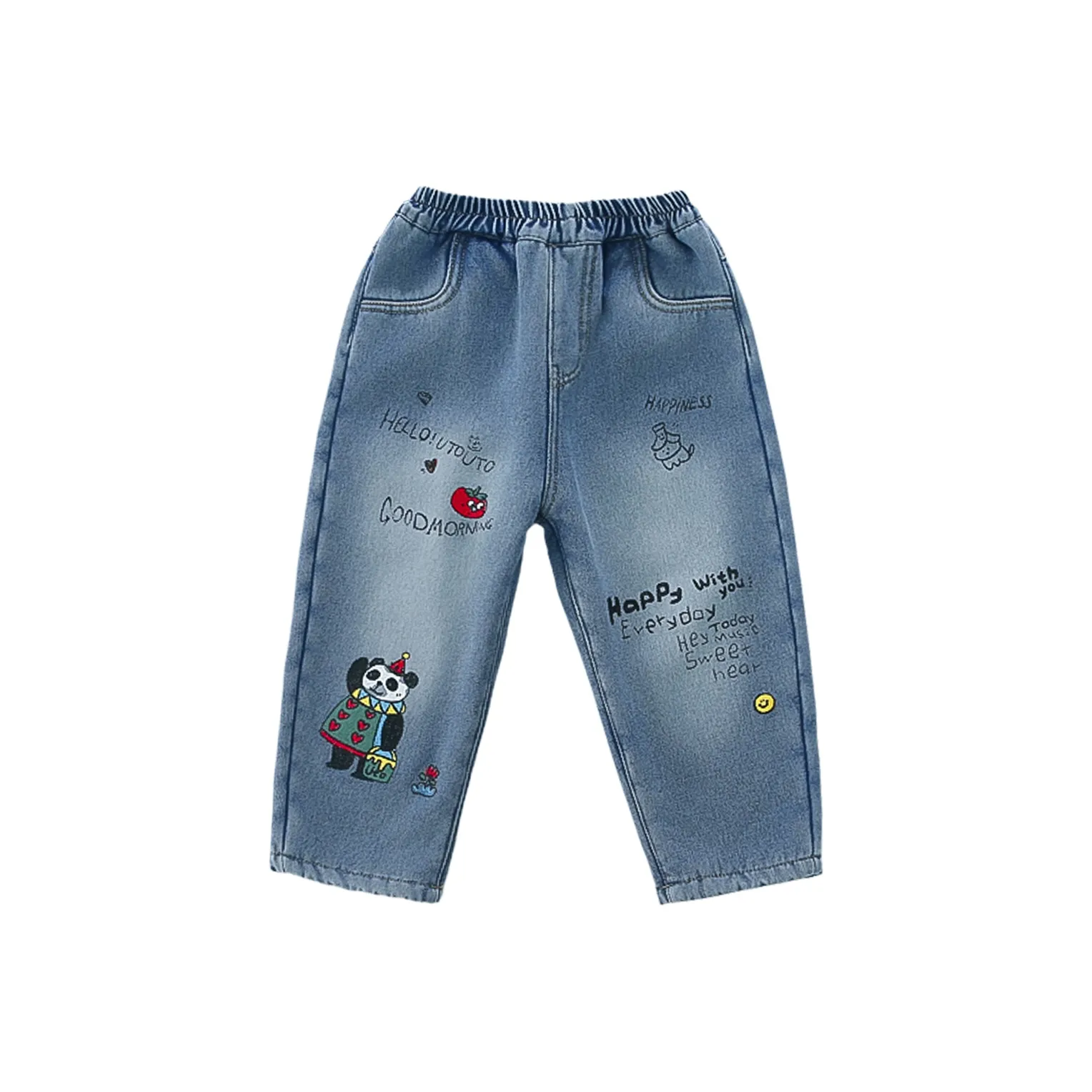 RHOBESAM Размер 7 Детский Деним Панда Флисовые Джинсы с Подкладкой Цвет на изображении Kids Джинсы