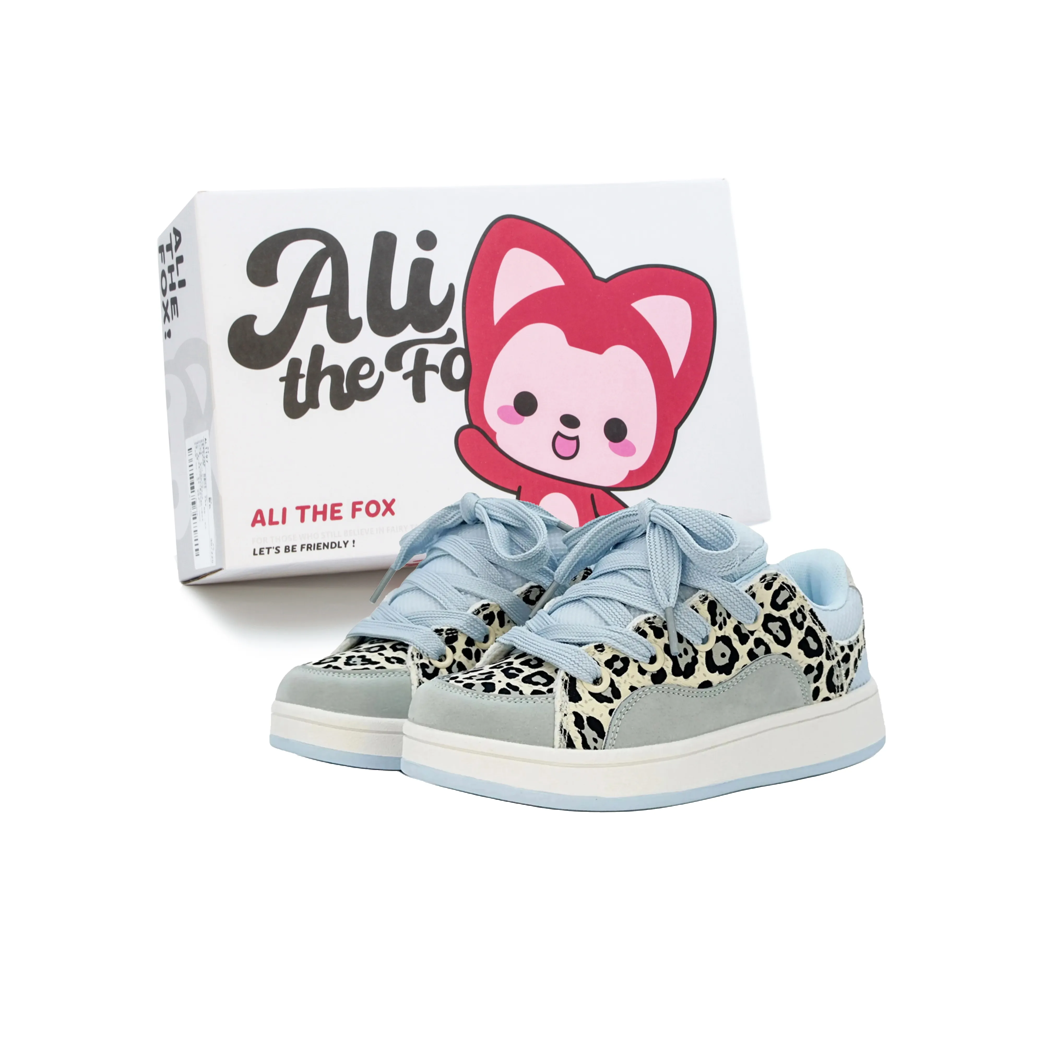 Али Тх Фокс Скейтборд Кроссовки Низкие Синий Леопардовый Принт Флисовая Подкладка Женские