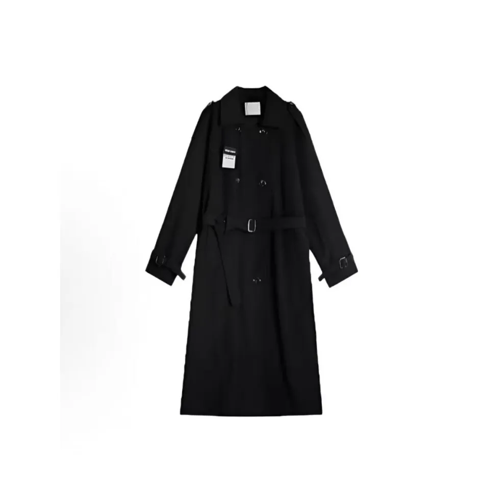 POPO.INFO Черный тренч + значок на груди + женские трикотажные изделия