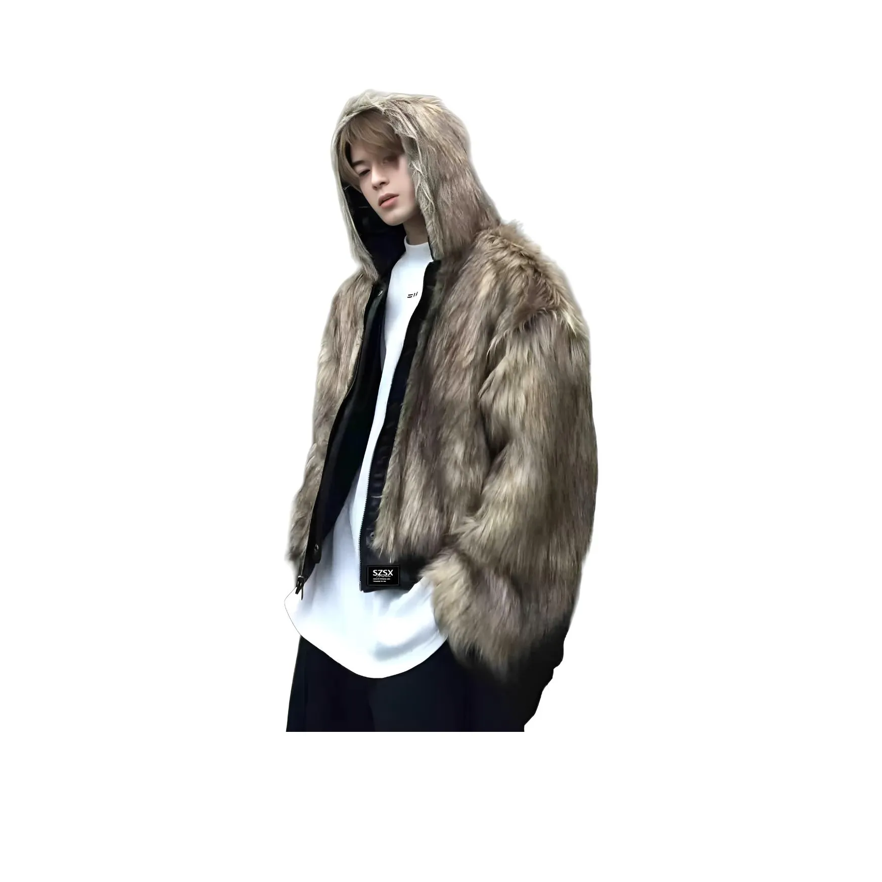 SZSX Черный [Двусторонний меховой воротник Mountain Hawk] Унисекс пуховики