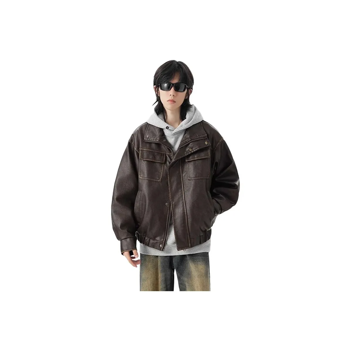 QEWBG Коричневый Флис с подкладкой утолщенный хлопковый пуховик унисекс кожаные куртки