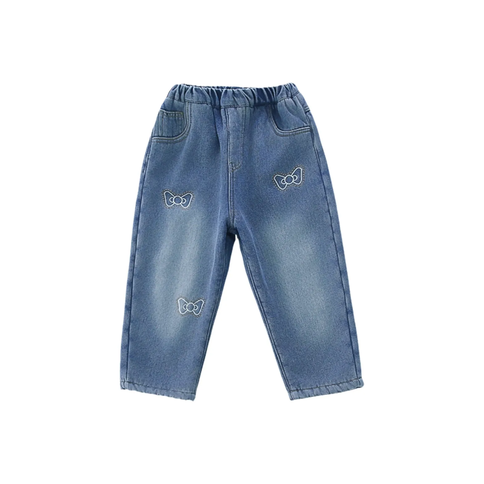 RHOBESAM Размер 7 Детский Деним Юбка и Вышитый Бант Флисовые Джинсы с Подкладкой Цвет на Изображении Kids Джинсы