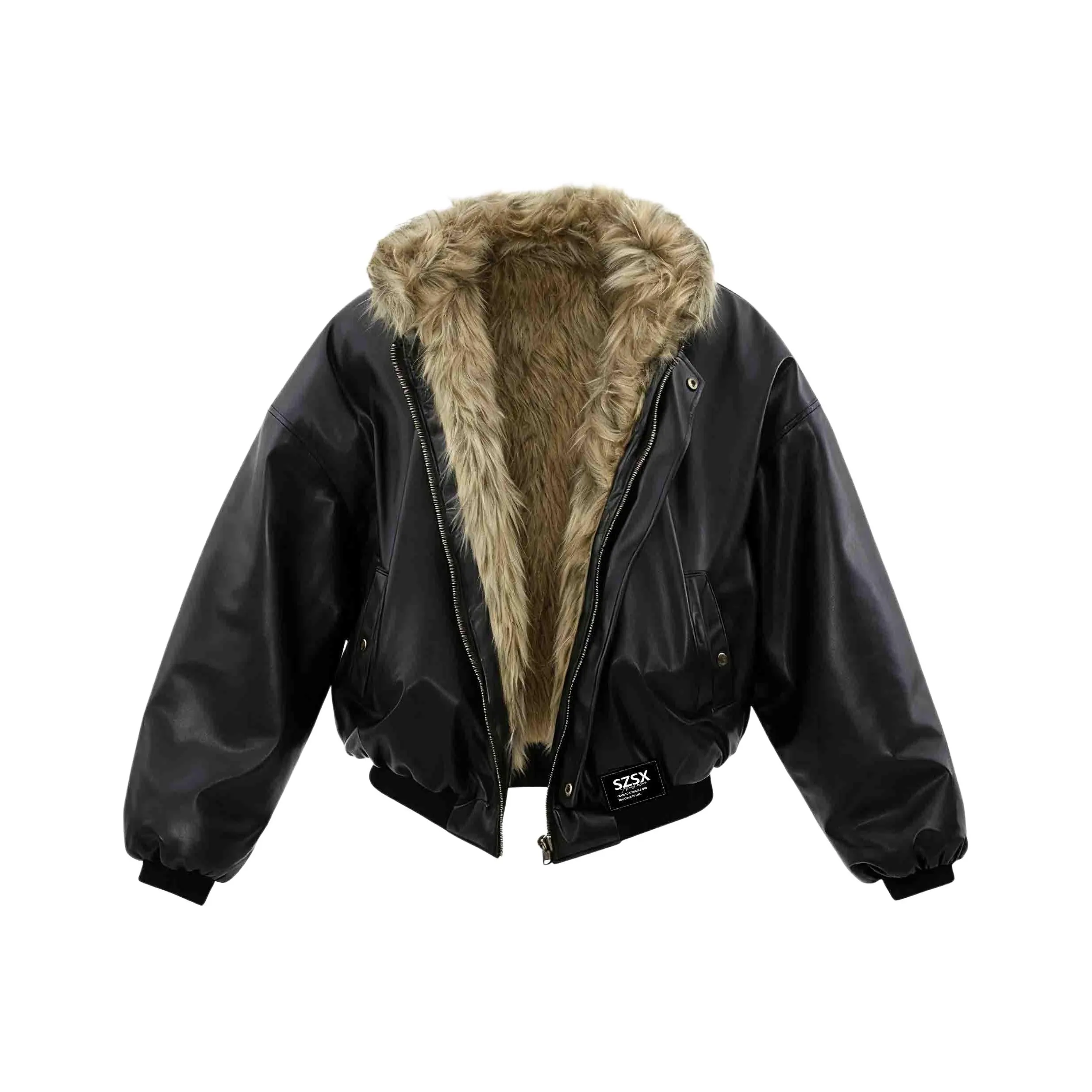 SZSX Черный [Двусторонний меховой воротник Mountain Hawk] Унисекс пуховики