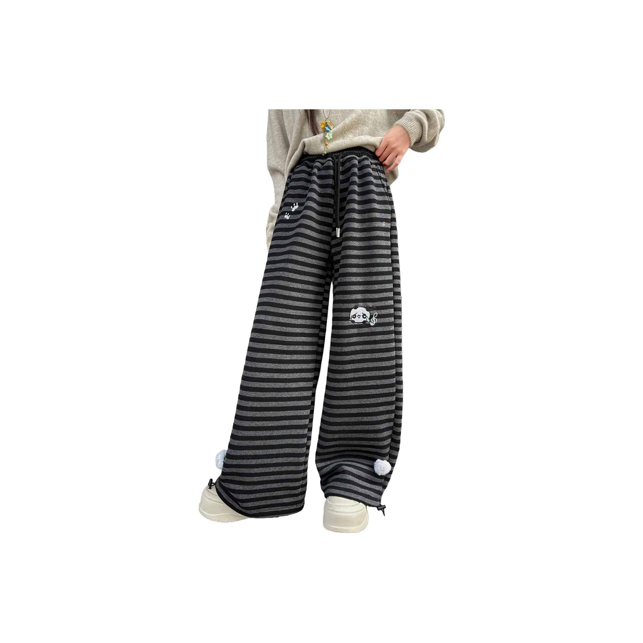 Teddy's Collection Черные Серые Штаны Флисовые Подкладочные Школьные Вязаные Спортивные Штаны