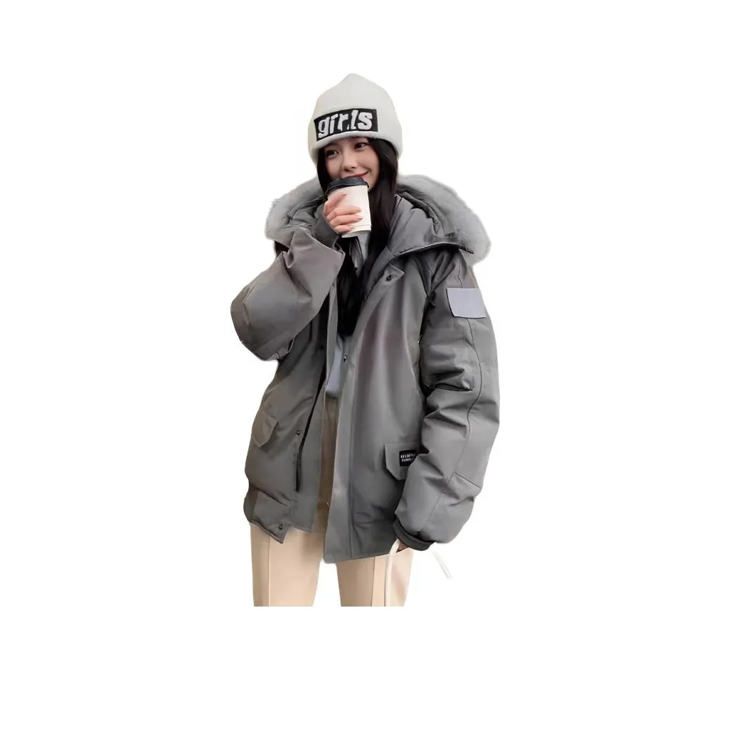 HNUF Серый хлопковый пуховик Женские пуховики (пуфы)