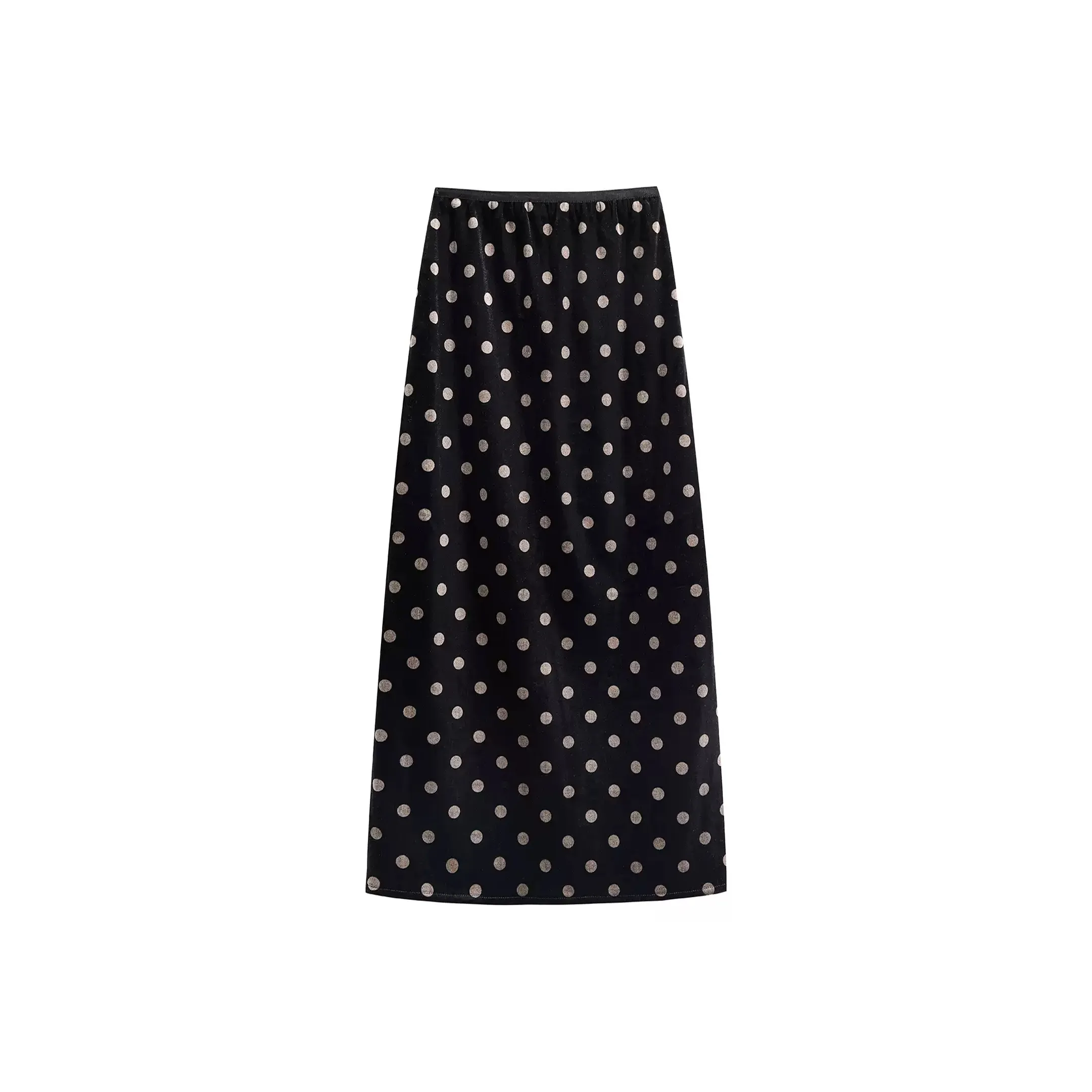Wbwq Черная с горошком Женская Повседневная Длинная Юбка