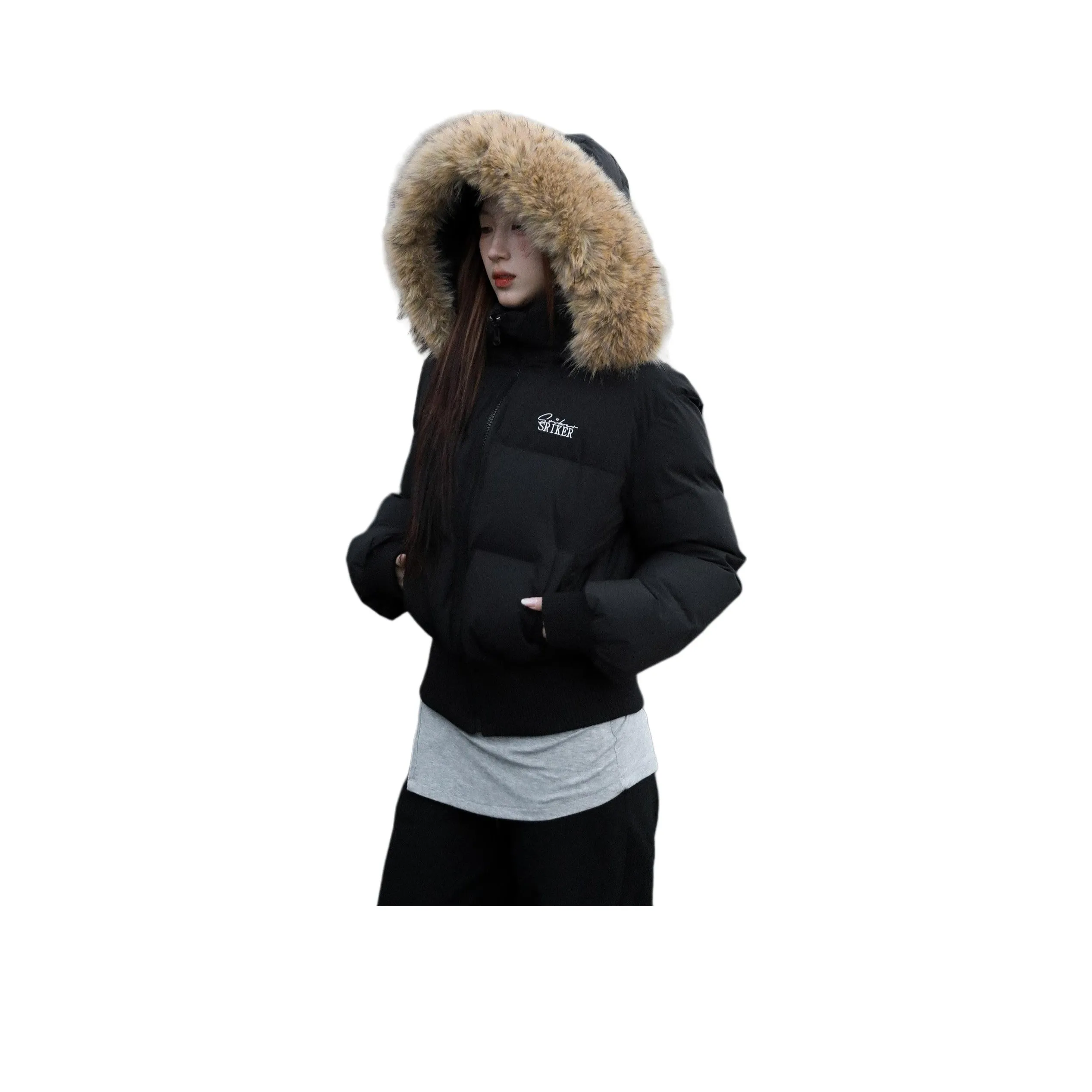 LANGQING Черный С подарками Wangqing Бренд Наклеенный Женские Пуховики