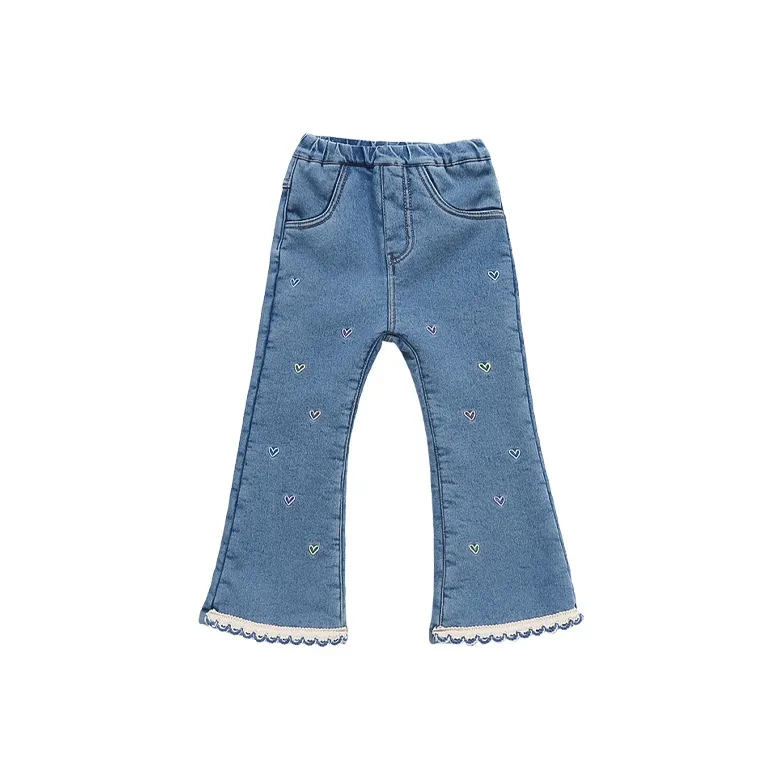 RHOBESAM Размер 7 Детский Склад Флисовые Штаны с Кружевными Отделками Сердце Расклешенные Джинсы Цвет на Изображении Kids Jeans