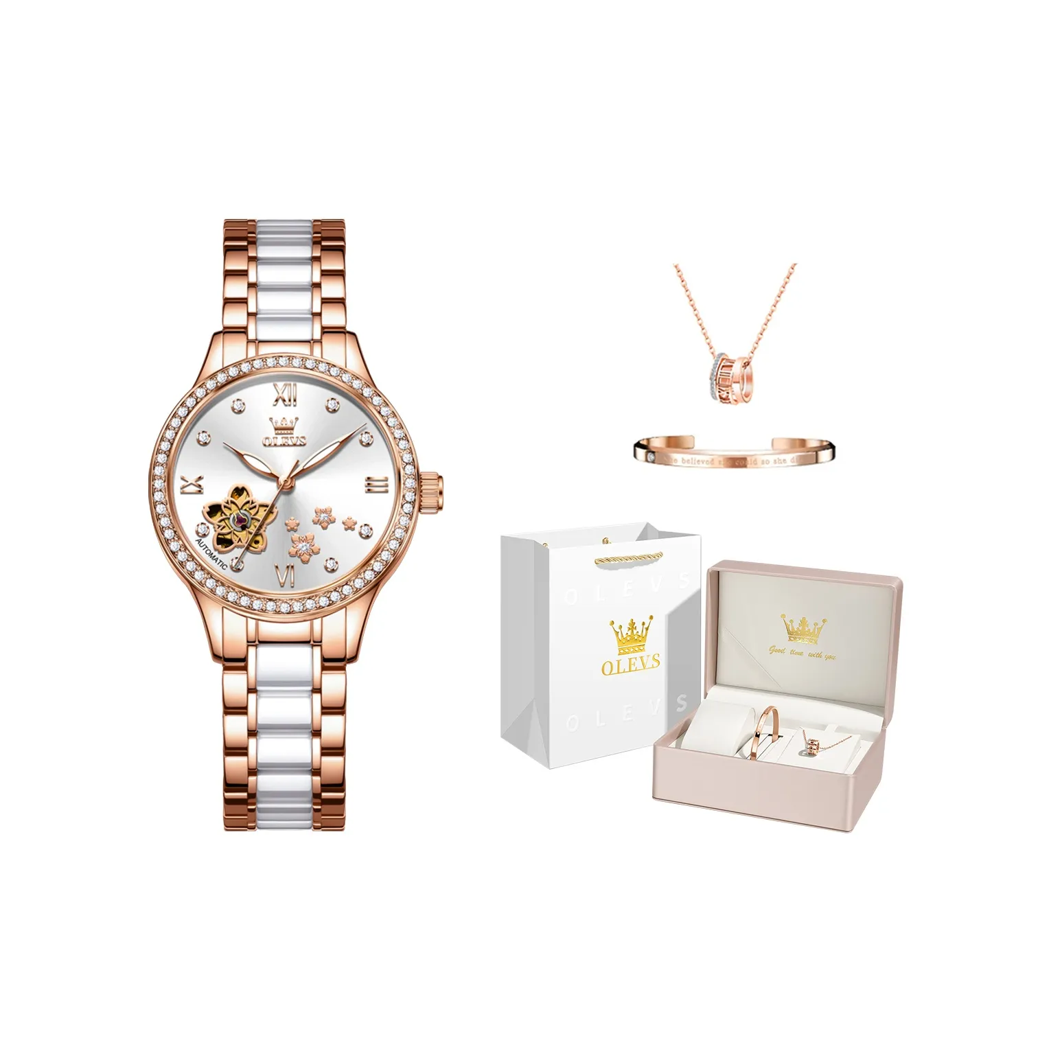 OLEVS Механические часы Женские Белый циферблат