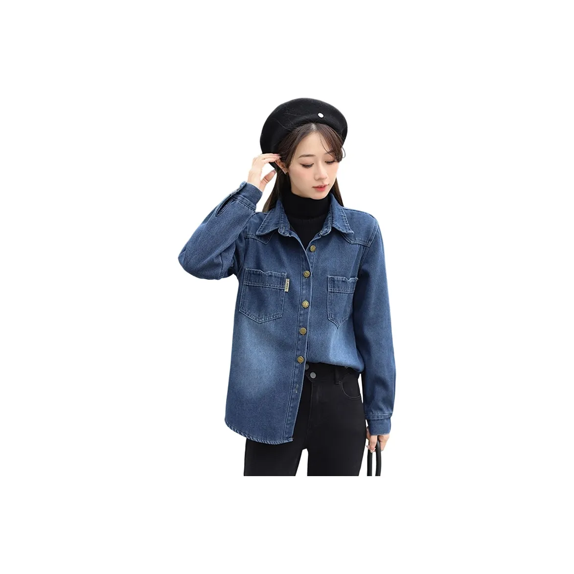 Garbege Синий Флис Утепленный Пальто Женские Джинсовые Куртки