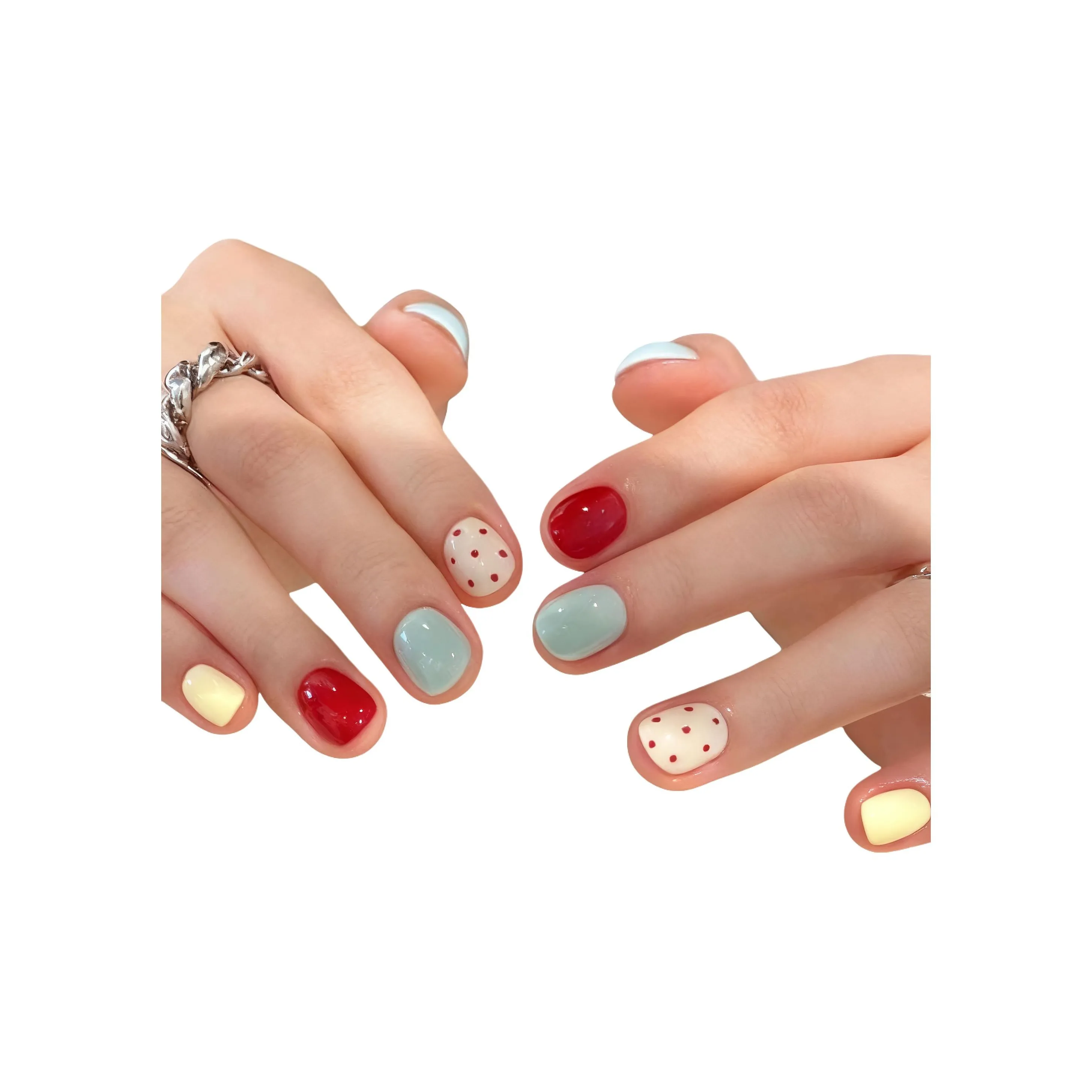 WANWAN Colorful Гороховый узор Премиум Милый Укороченный Маникюр Квадратный Круглый Короткий Круглый Смешанный цвет