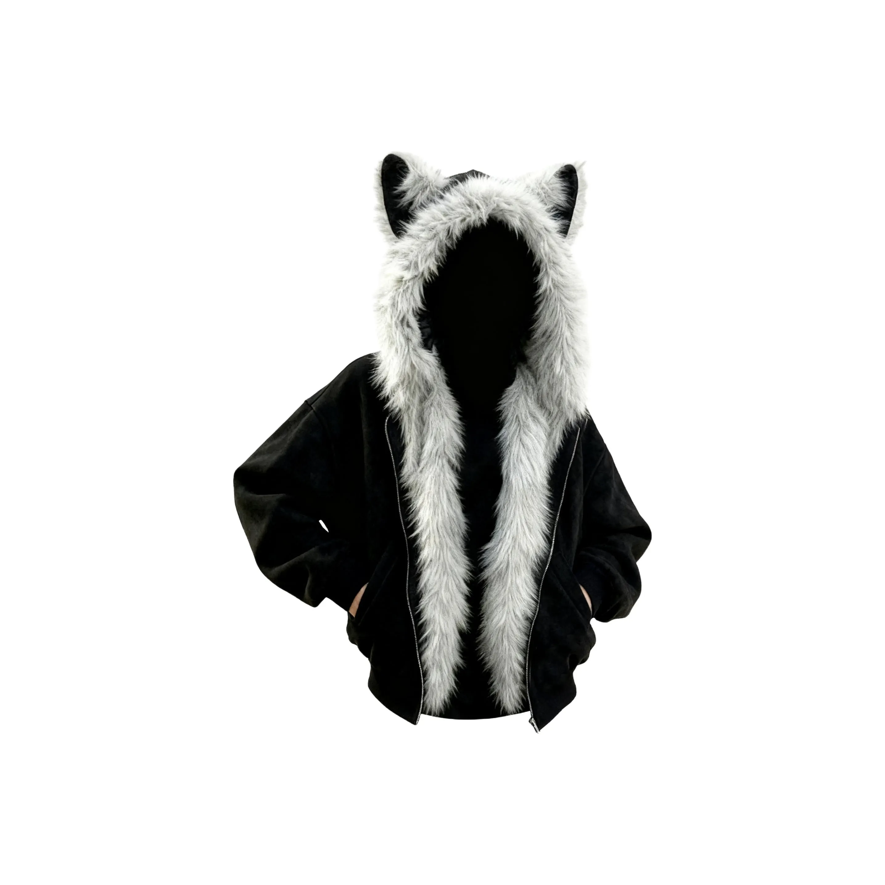 SZSX Черный Кроличий Ушки Гора Резьба Унисекс Пуховики