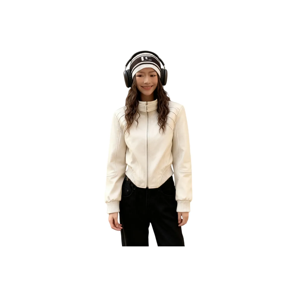 Lan Miao Серый Абрикос Женская Кожаная Куртка