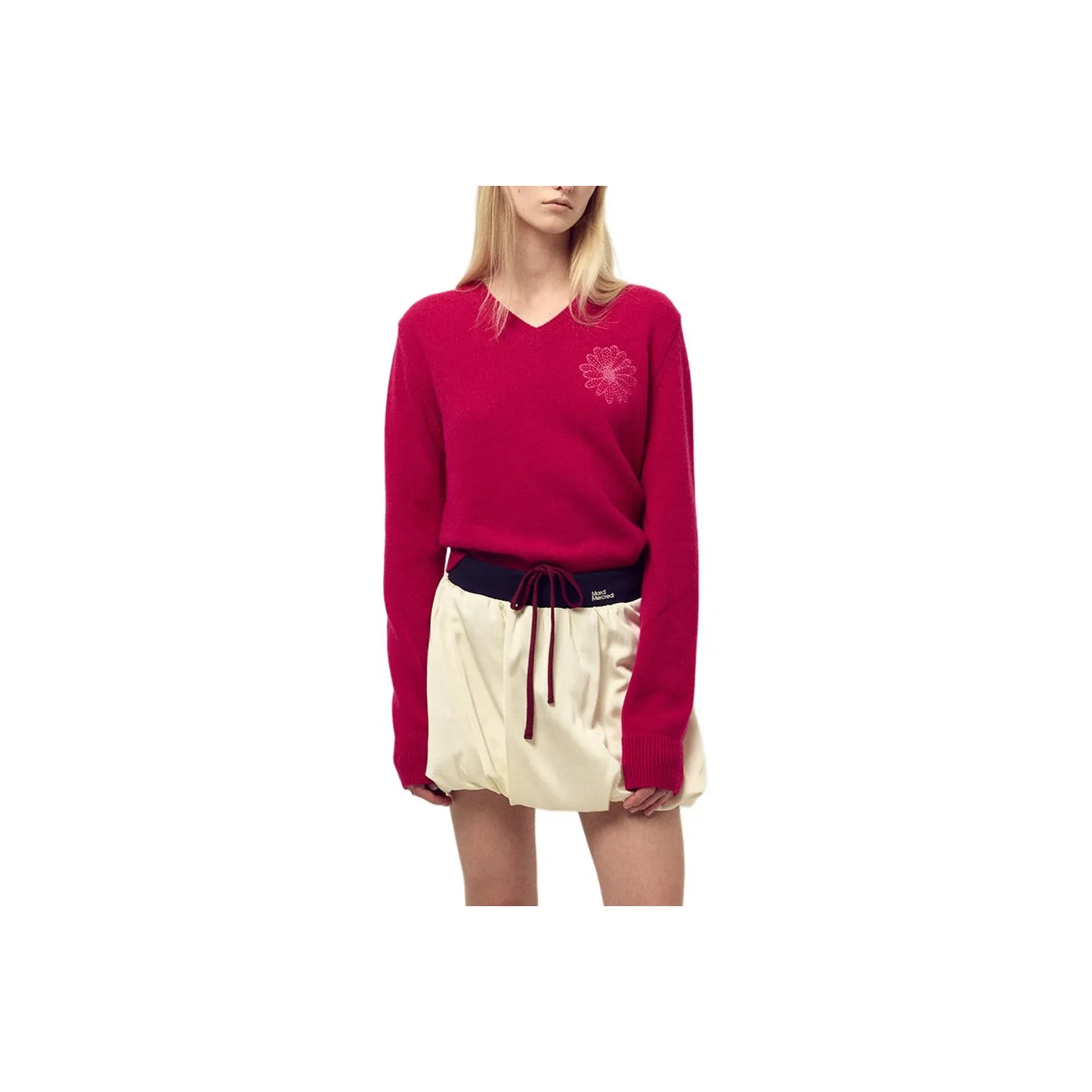 MARDI MERCREDI FW25 Енот Смешанный V-образный вырез_HOTPINK Свитер Женские