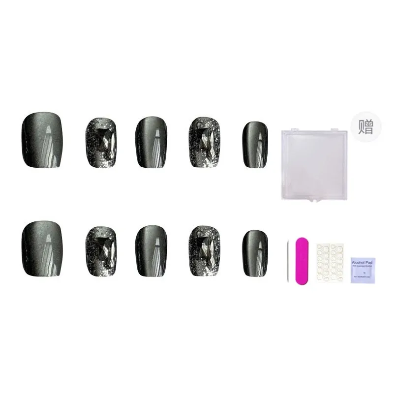 ORANOT Черный Рудный Осветляющий Элегантность Премиум Тяжелый Съемный Кошачий глаз Готический False Nail Средний LADDER 24mm