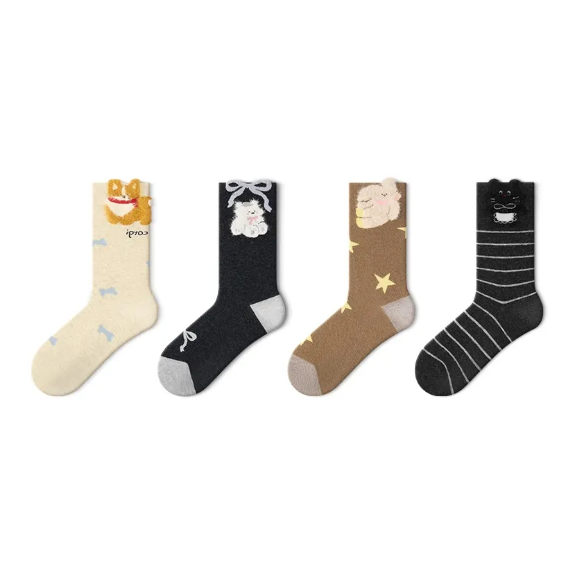 JKN Cute Buddy 4 Pack [Soft And Tender Утепляющий Теплоизоляционный] Женские носки MID до икры