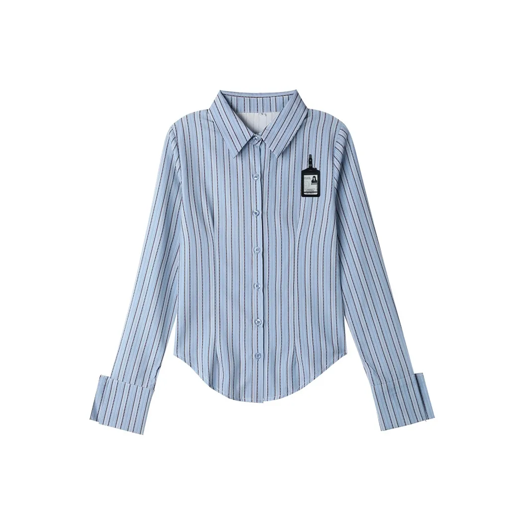 Sato Supun Облегающий крой Полосатый Длинный рукав Рубашка + Черный значок на груди Женская униформа