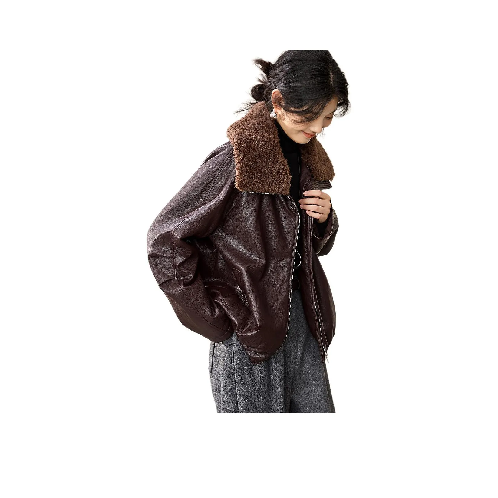 Mo Han Yi Mei Кожа Куртка Женская