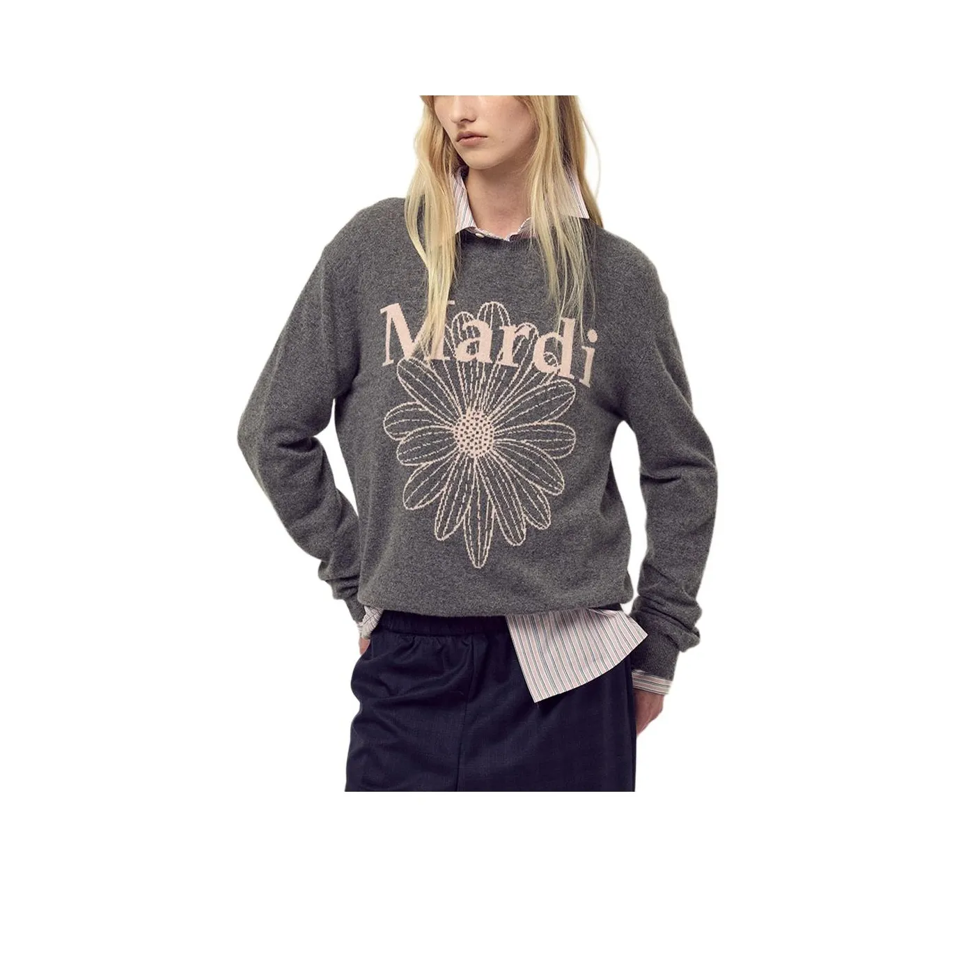 MARDI MERCREDI Fw25 Кашемир Круглый вырез FLOWERMARDI_DEEPGREY Розовый Свитер Женские