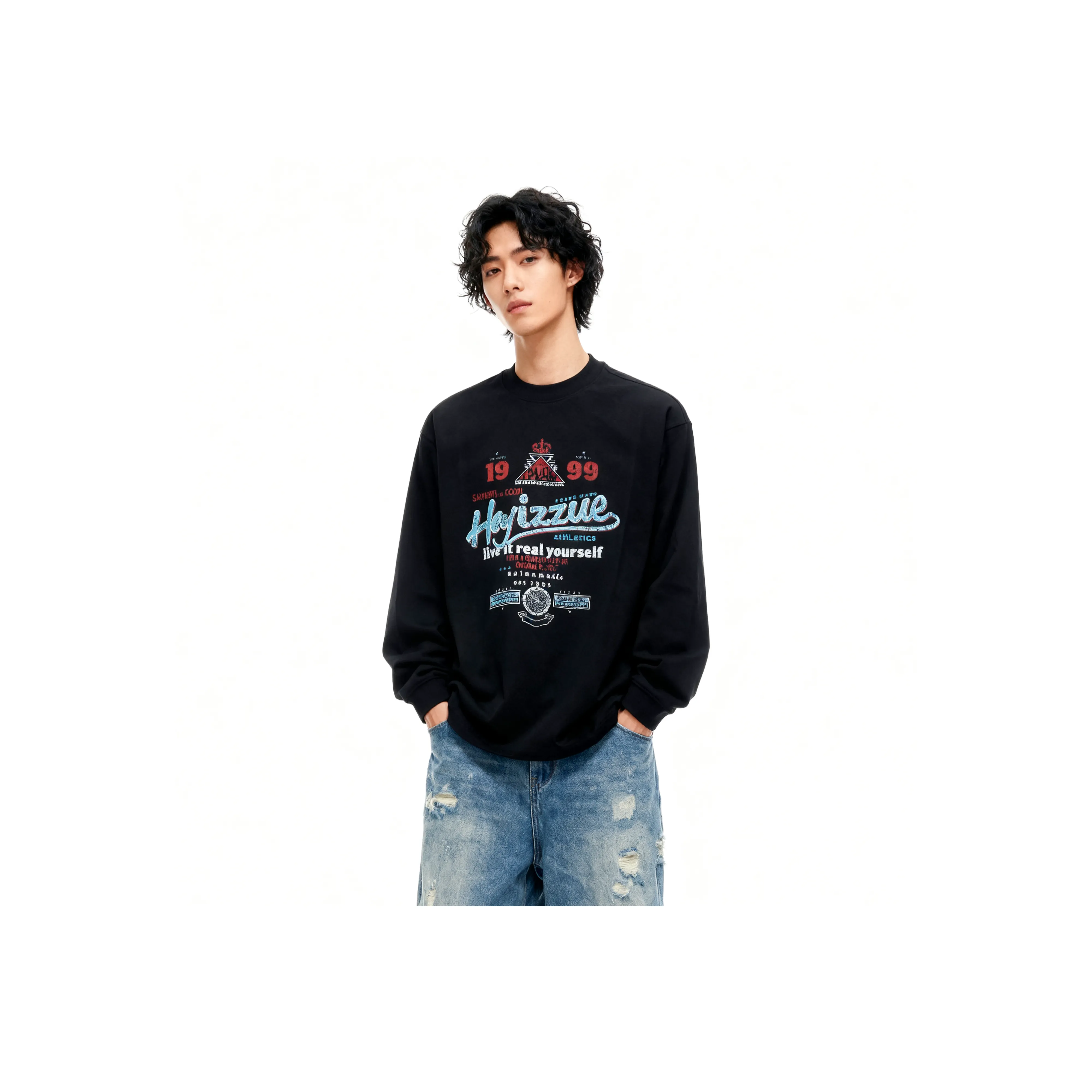 Izzue I.t 2025 Fall Winter Круглый вырез Длинный рукав Т-рубашка Унисекс