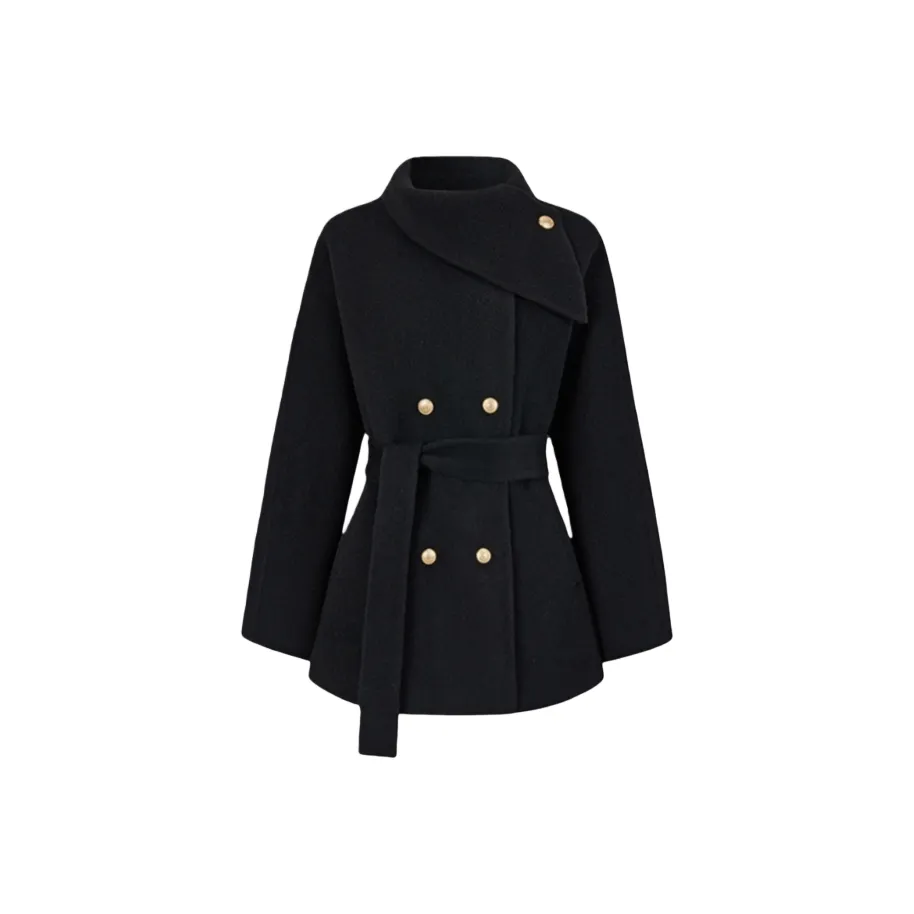 ECONICE [Черный] Отличник Auntie Стиль Искусственный кашемир Пальто Премиум Зимний Пальто Женская Верхняя одежда Осенний и Зимний Премиум Feel Женское Пальто