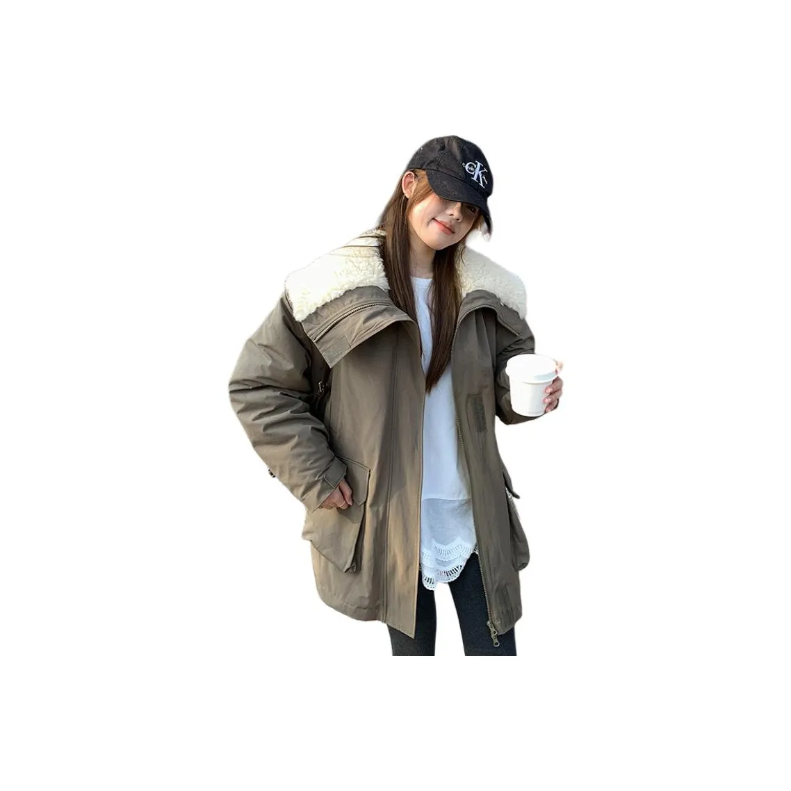LANGQING Армейский зеленый Женский пуховик