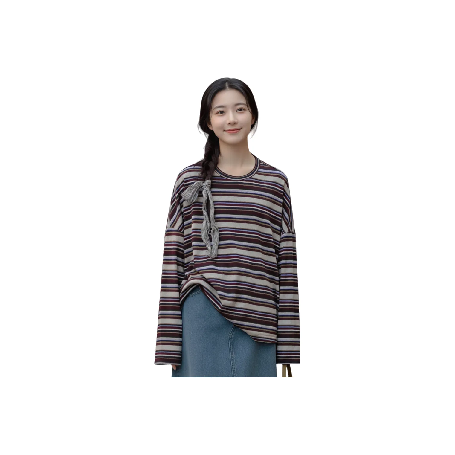 OUKEJI Винтажные Многоцветные Полосы Женские T-рубашки