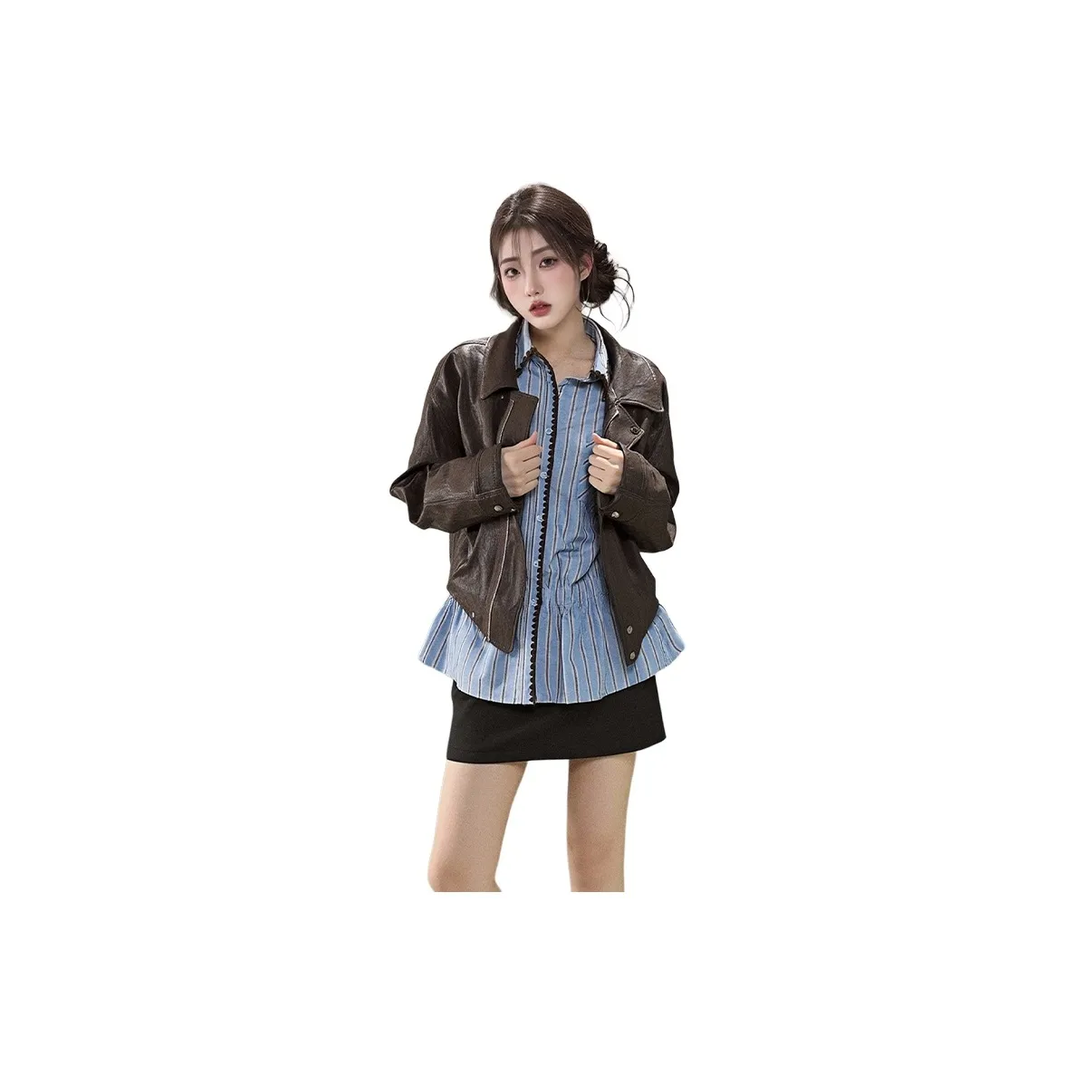 HELEH Коричневая куртка женская кожаная