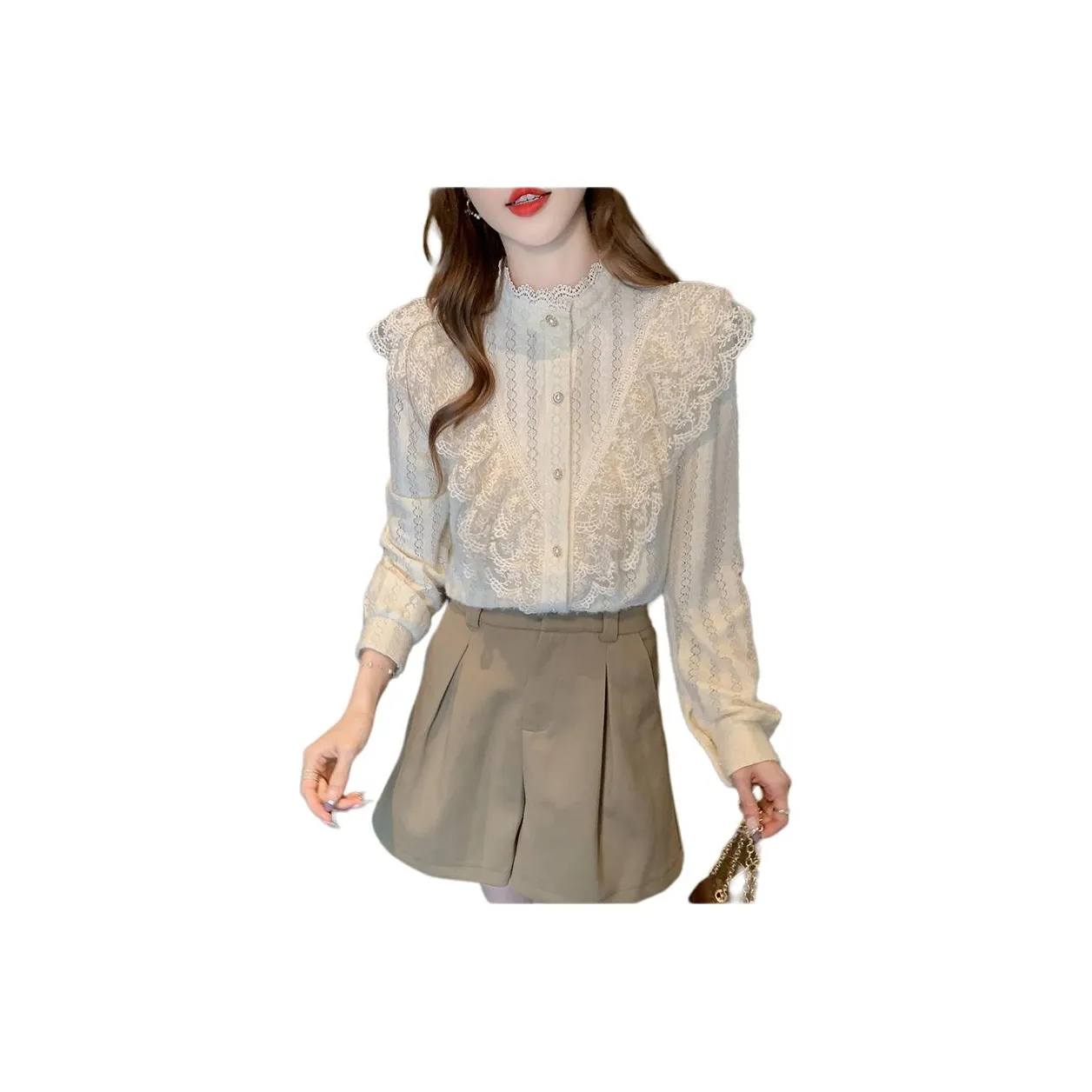 LANGQING Абрикос С подарками LANGQING Бренд Наклеенный Женские Рубашки