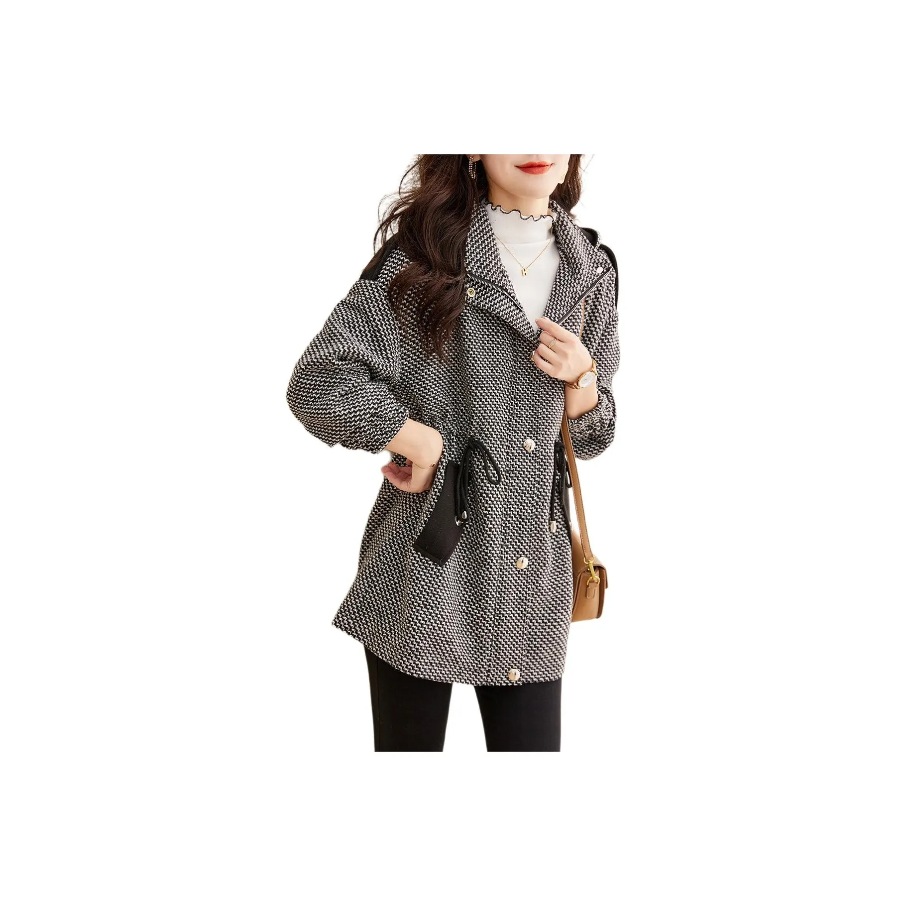 SHANGJING Черный+Белый Женское Пальто