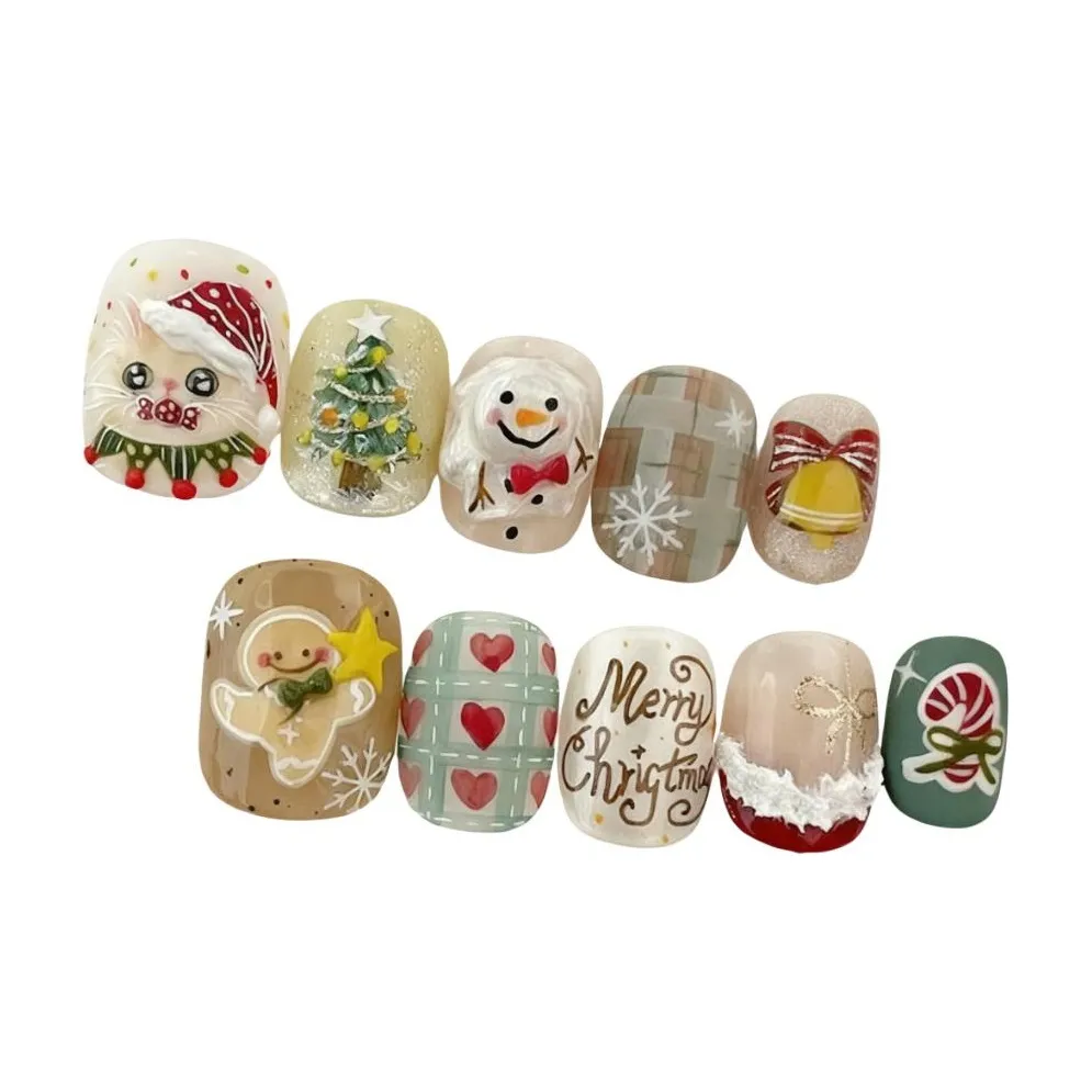 T Z Luxe Handmade Nail Polish Рождество Кошка Сладкий стиль Девичий Ручной рисунок Снежинка Съемный Наклейка False Nail