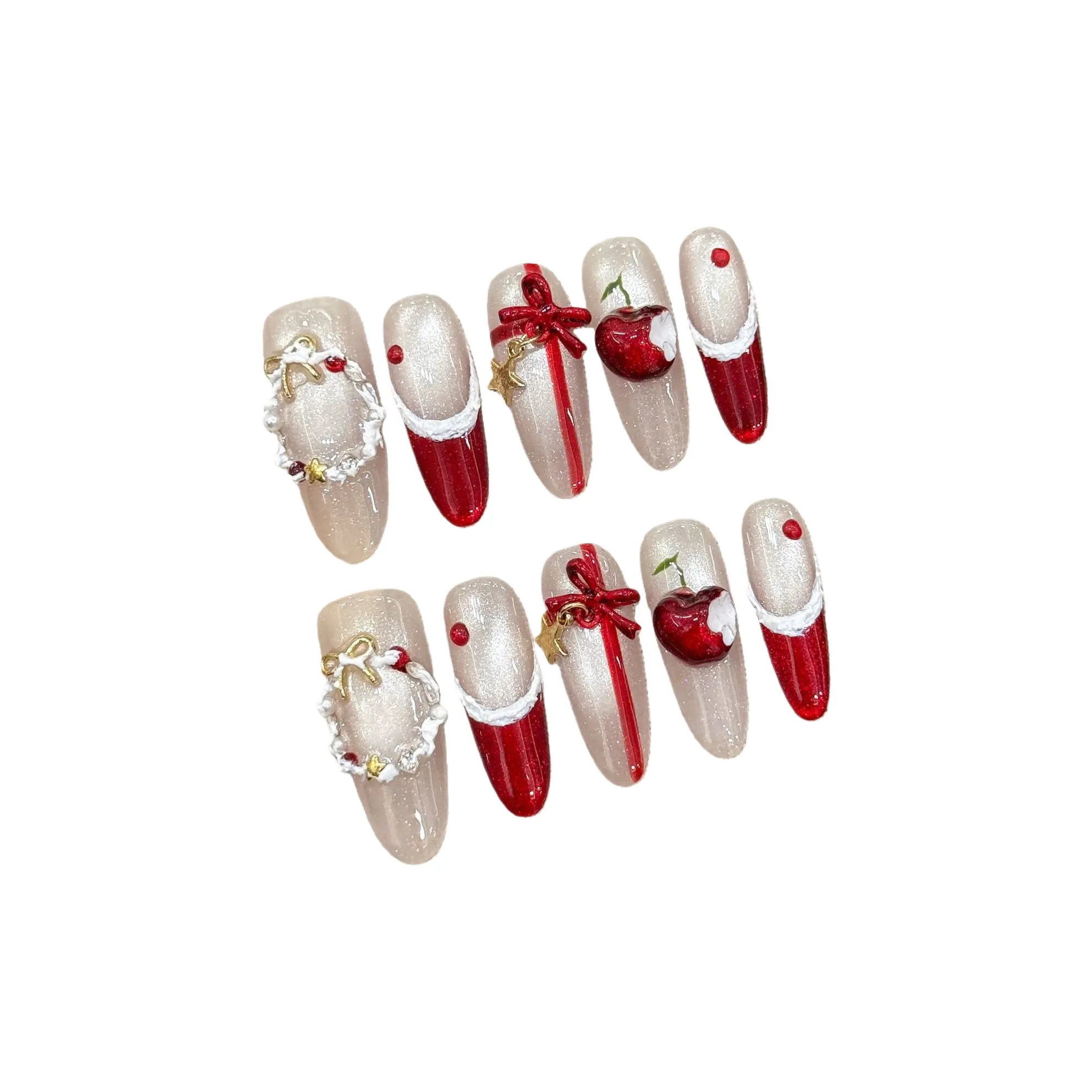 ZHANGPENG False Nail Овальный Рождество Венок Анкора Красный Кошачий Глаз Бант Французский Nail Art Однотонный