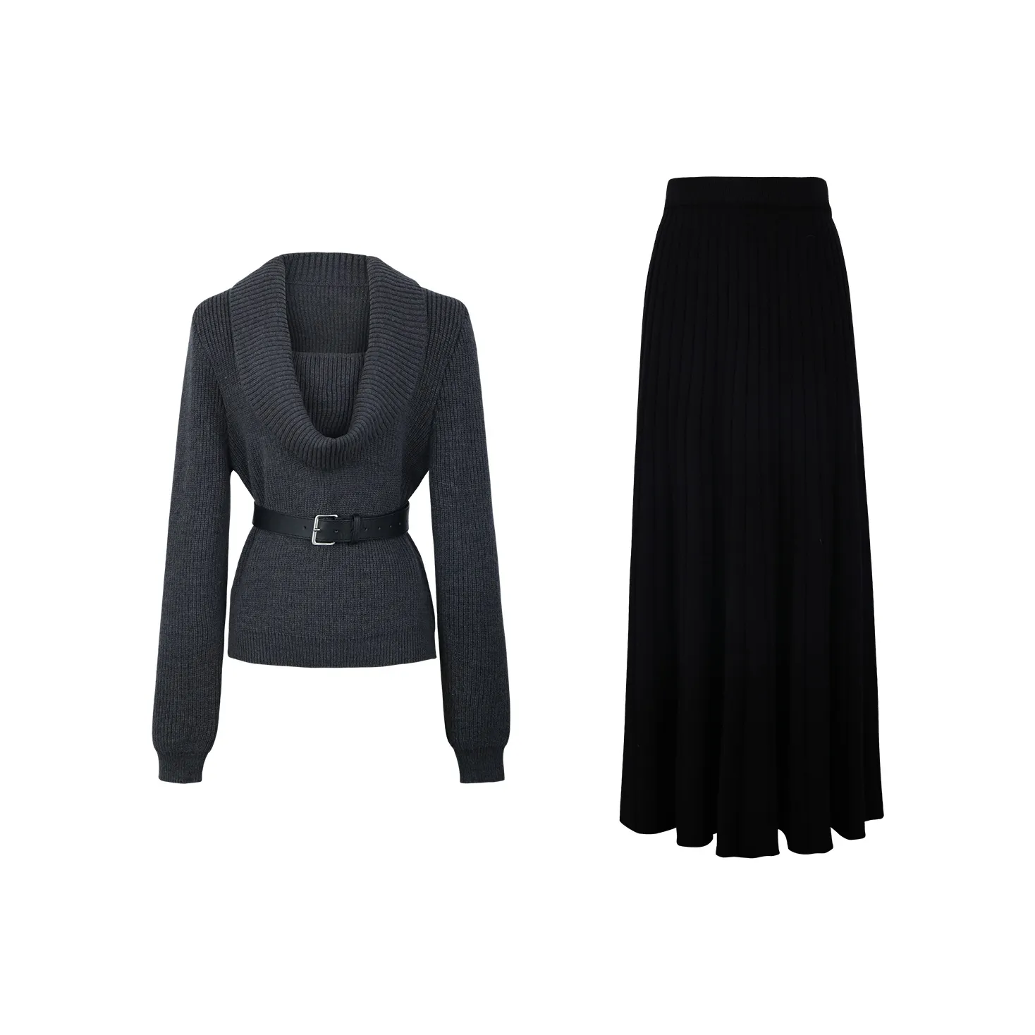 Свитер + Юбка с Ремнем Женские Комплекты Юбка