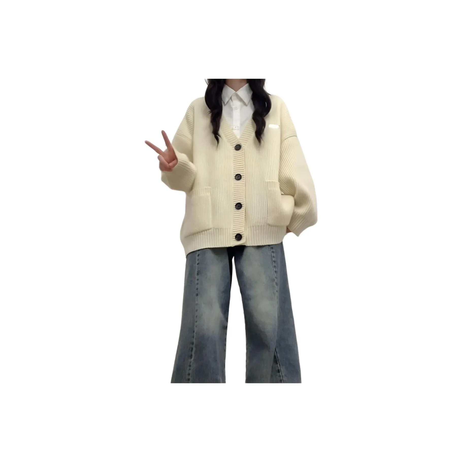 GUOZHEN Абрикосовый кардиган + длинная рубашка с рукавами женские трикотажные изделия