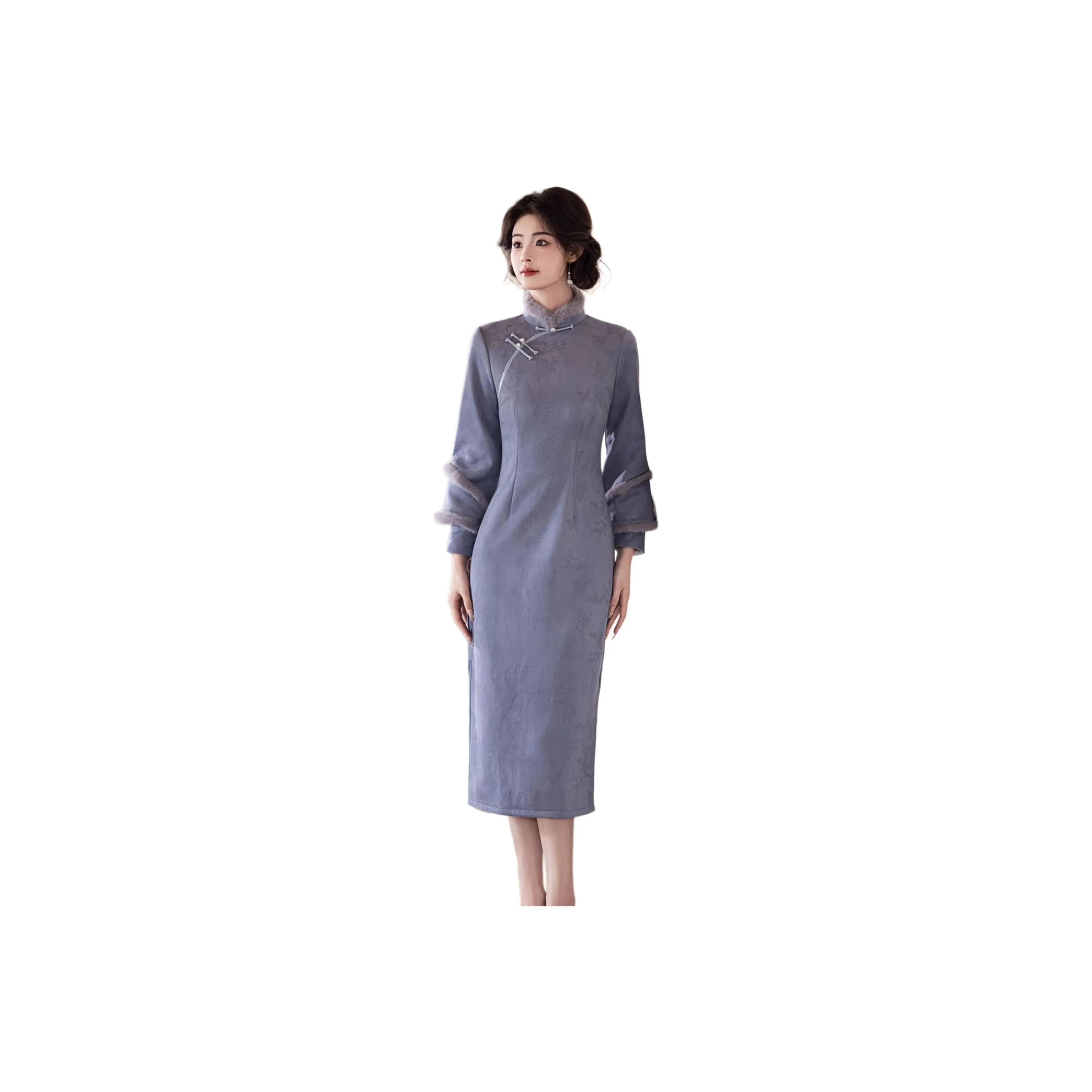 QIAOMONVHAI Длинное платье с длинными рукавами женское