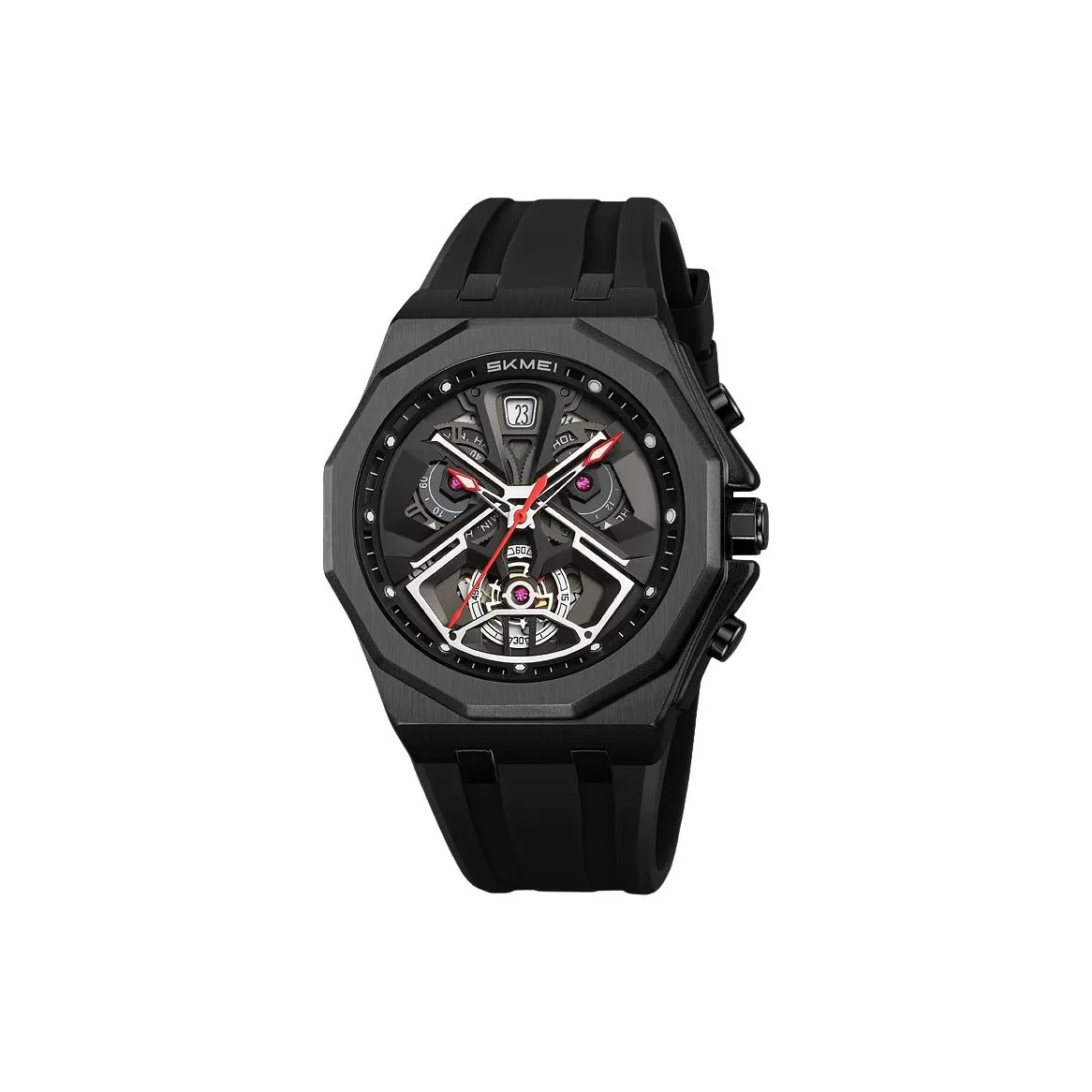 SKMEI Кварцевый механизм силиконовый ремешок мужские часы циферблат с открытым механизмом