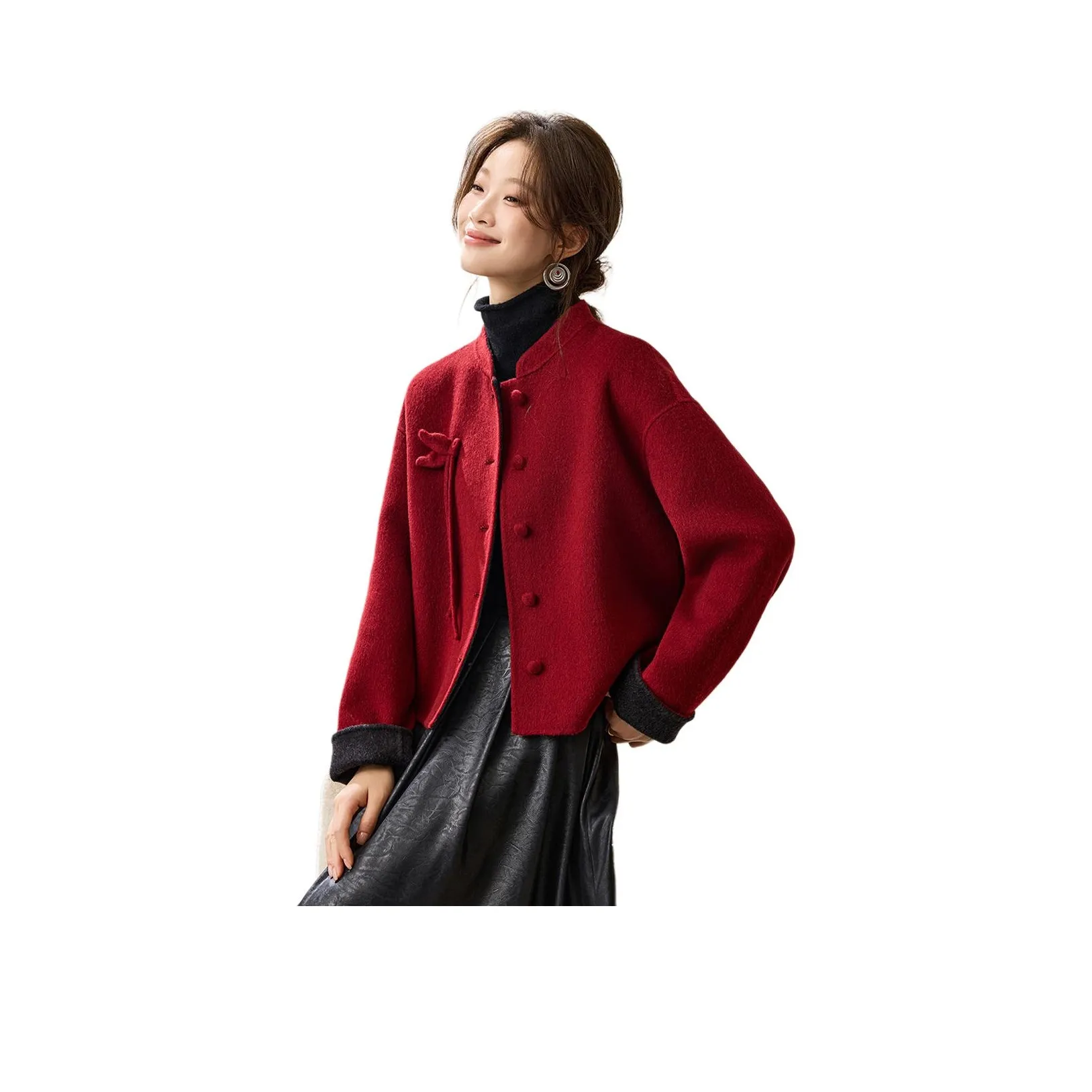 MOHANYIMEI Red Black Gray Women's Coat MOHANYIMEI Красный Черный Серый Женское Пальто