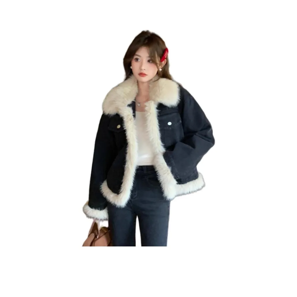 GUOZHEN Черный Женские Джинсовые Куртки